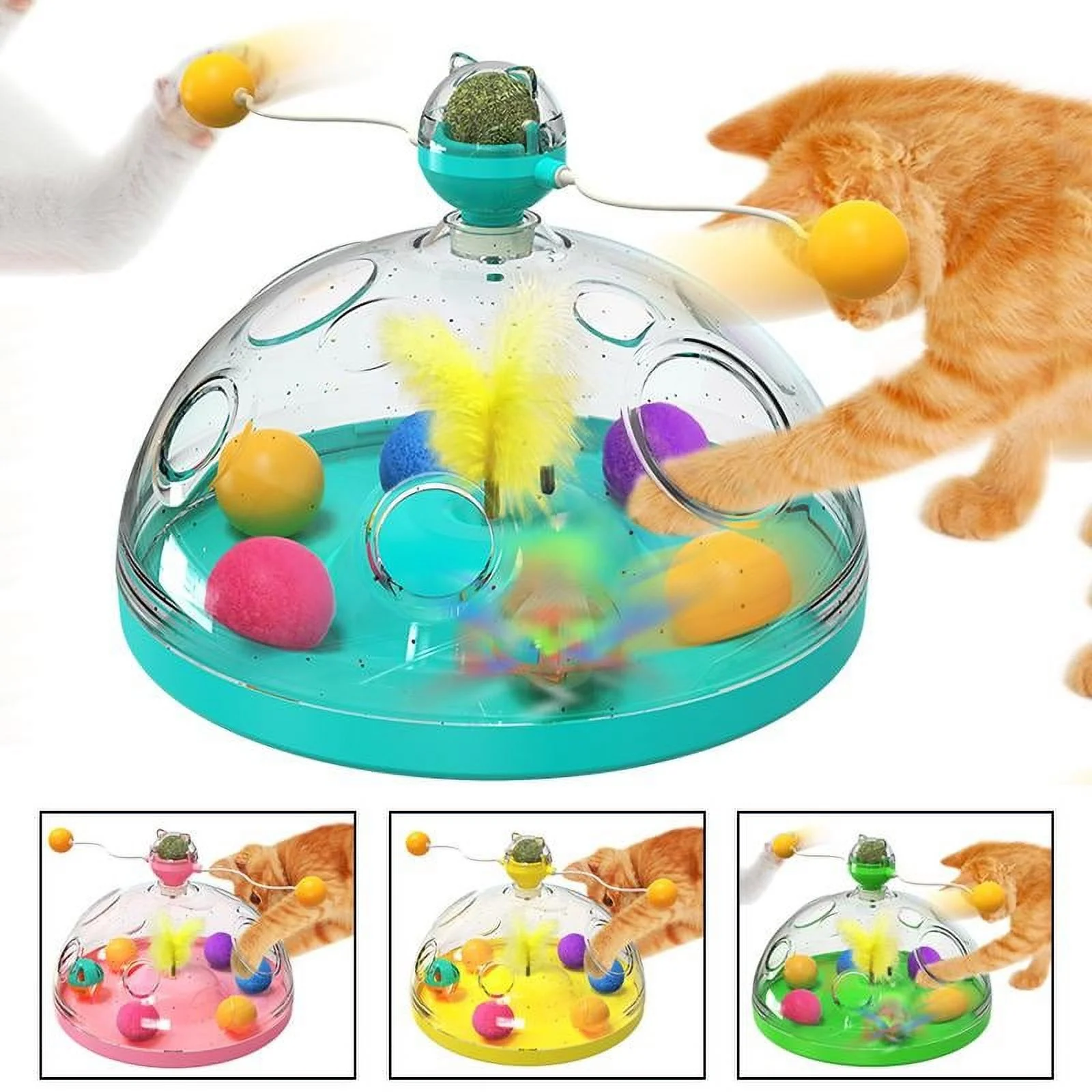 Fun and Interactive Multifunctional Cat Turntable Toy with Feathers and Fur Balls