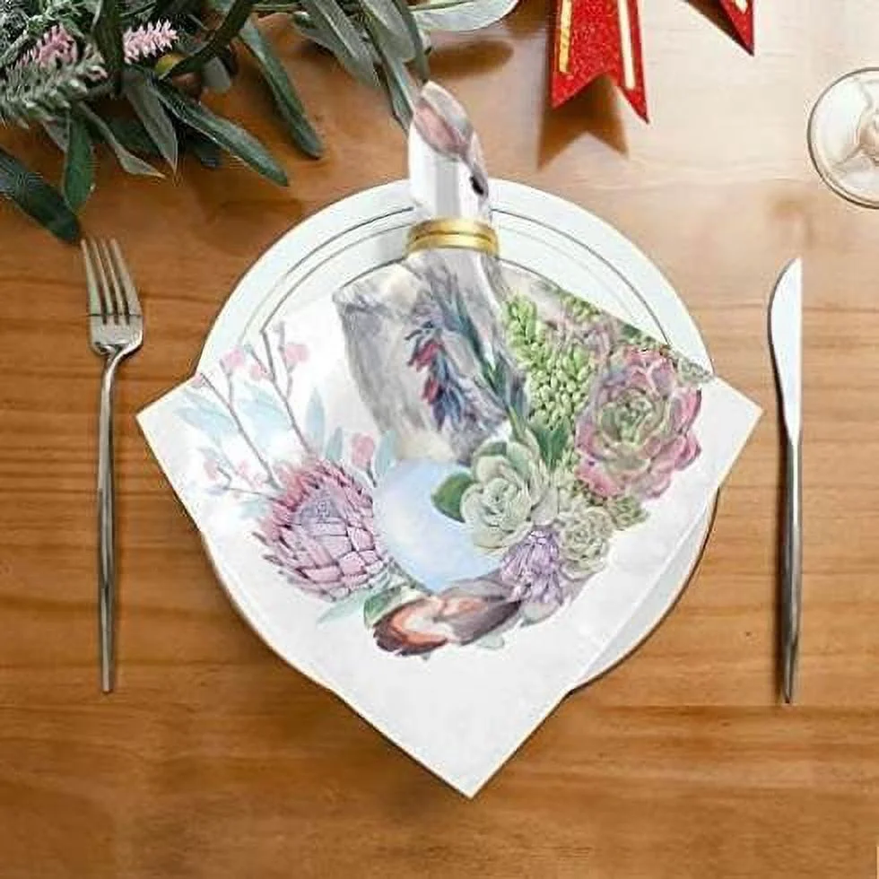 Dreamtimes Easter Bunny Cloth Napkins Set of 6, Oversized Washable Reusable Polyester Dinner Table Napkins for Family, Restaurant, Party Decor, 20 x 20 Inch