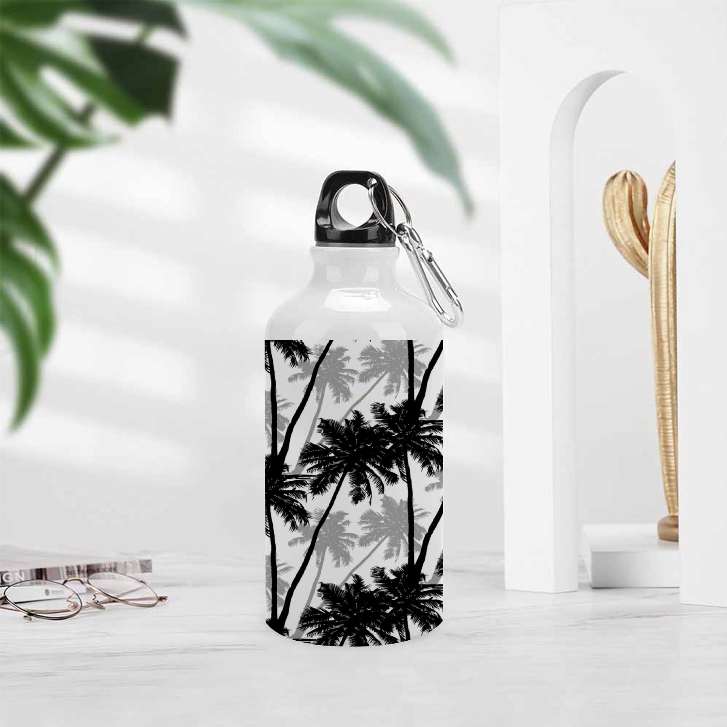 SKYSONIC 400ml Sport Aluminum Water Bottle,Palm Trees,Sport Multipack Leak Proof Easy Carry Travel Bottle with Twist Cap for Gym Hiking Camping Running Bike Outdoor