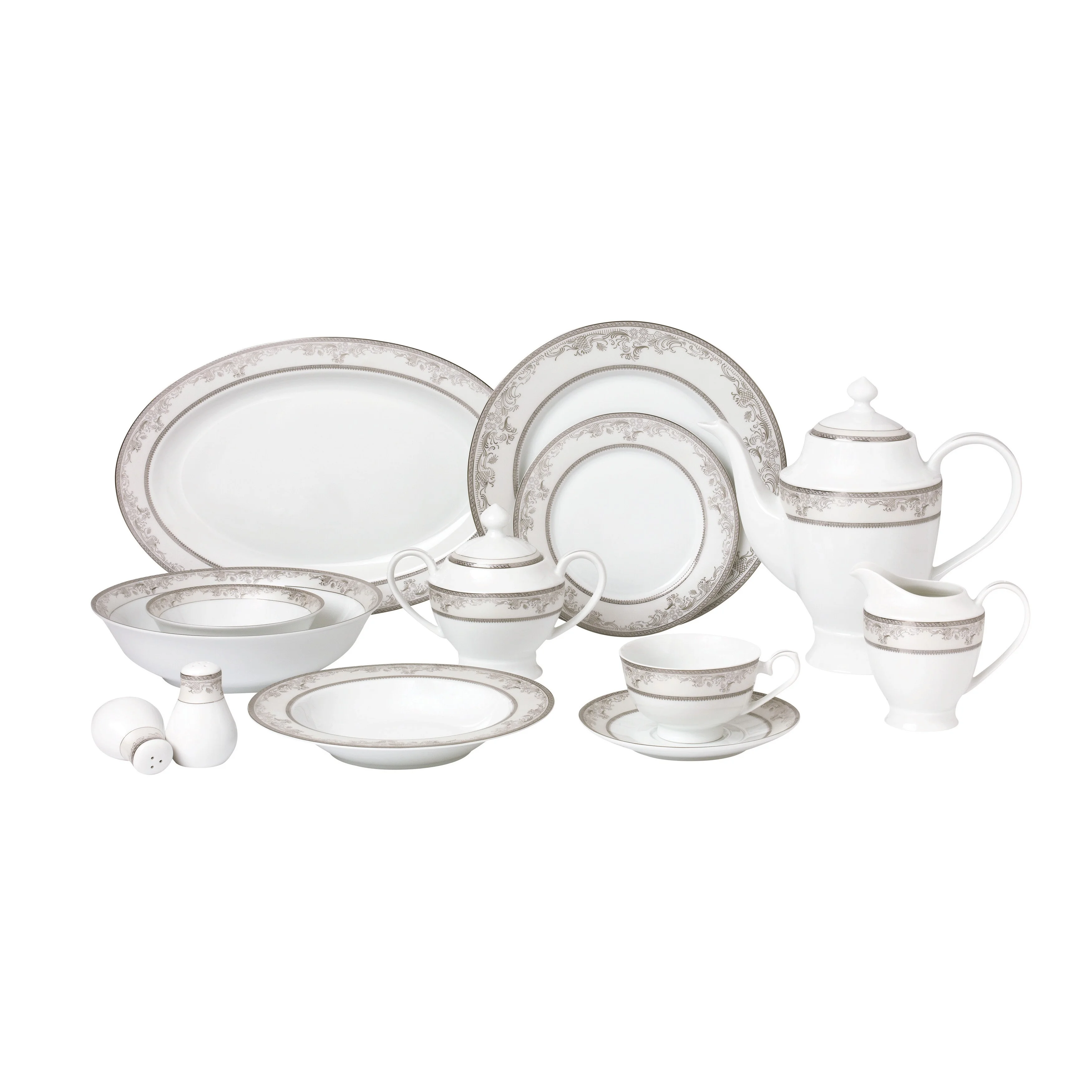 Lorren Home Trend 57 Piece Dinnerware Set-New Bone China Service for 8 People-Juliette