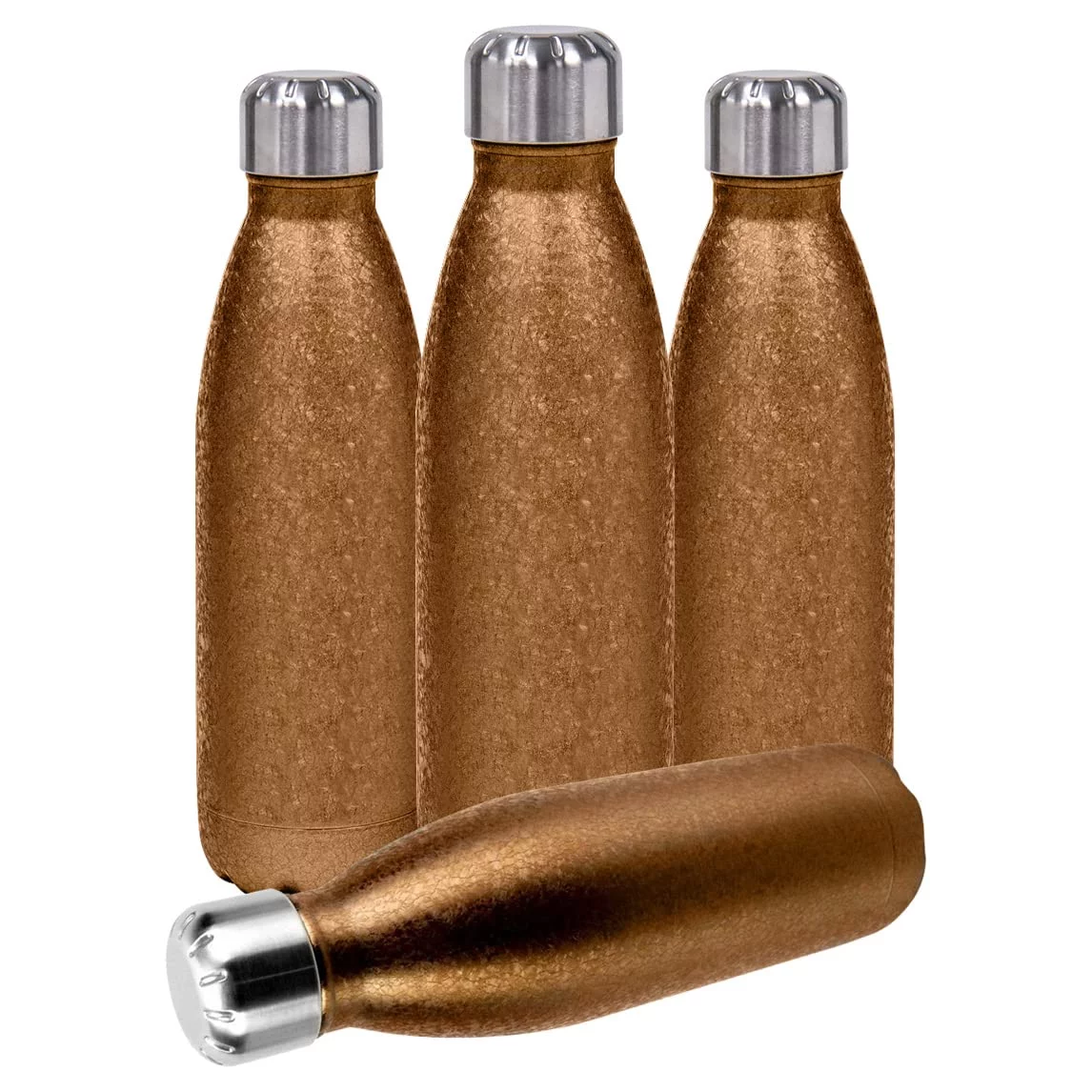 17oz Sports Water Bottles Vacuum Insulated Stainless Steel Water Bottles, Leak-Proof, Double Wall Insulated, Keeps Drinks Hot and Cold, Golden - Sweda - Bulk (4 Pack)