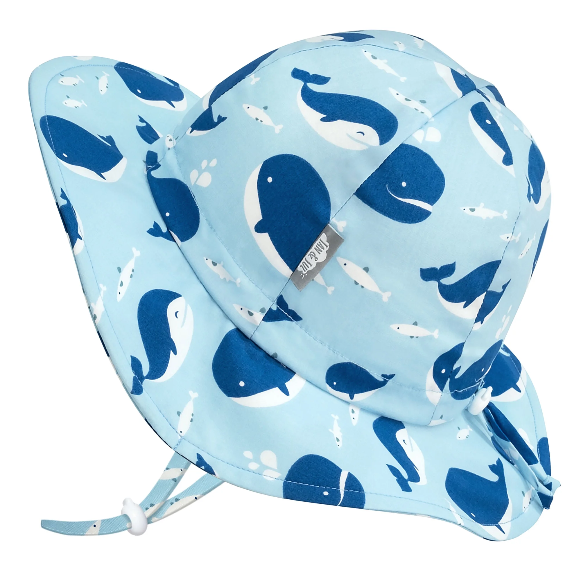 JAN & JUL Newborn Boy Beach Sun-Hat for Baby, Adjustable Strap (S: 0-6 Months, Blue Whale)