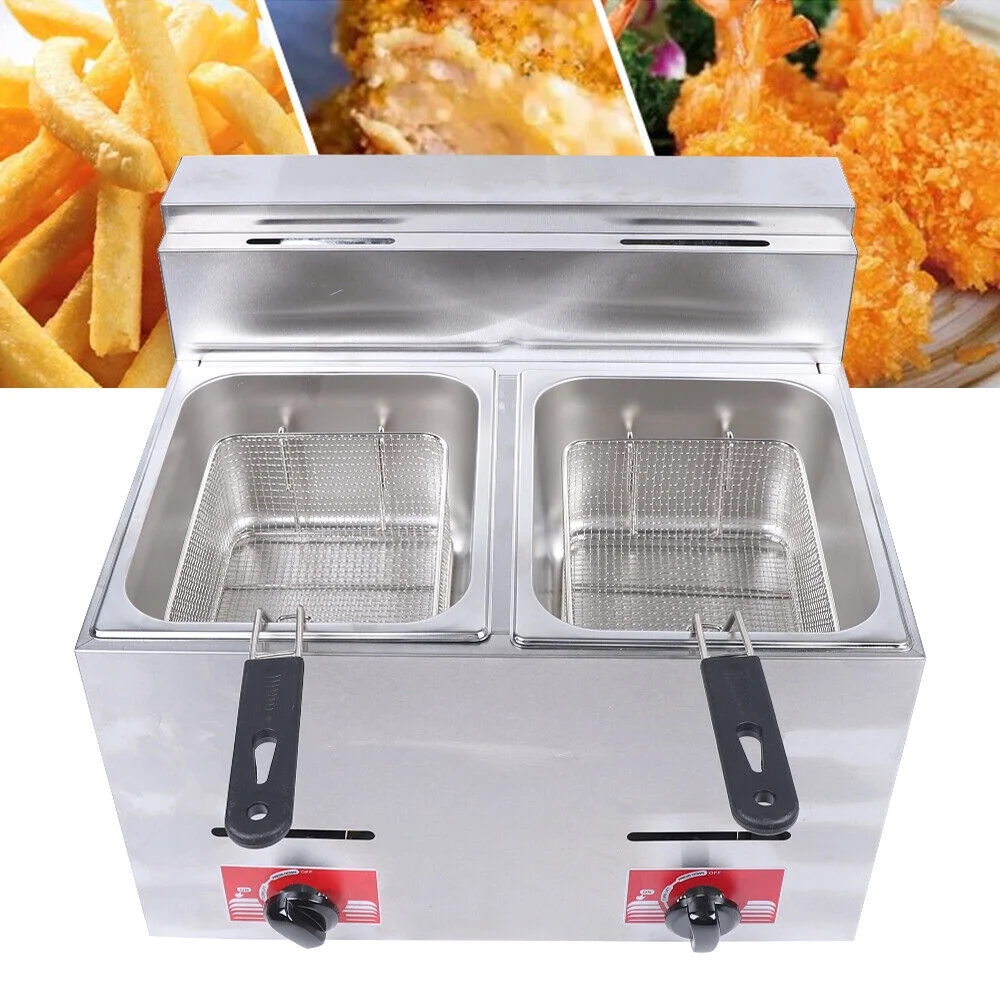 MIDUO Commercial Countertop Gas Fryer with Double Basket Stainless  Countertop Fryer 6L