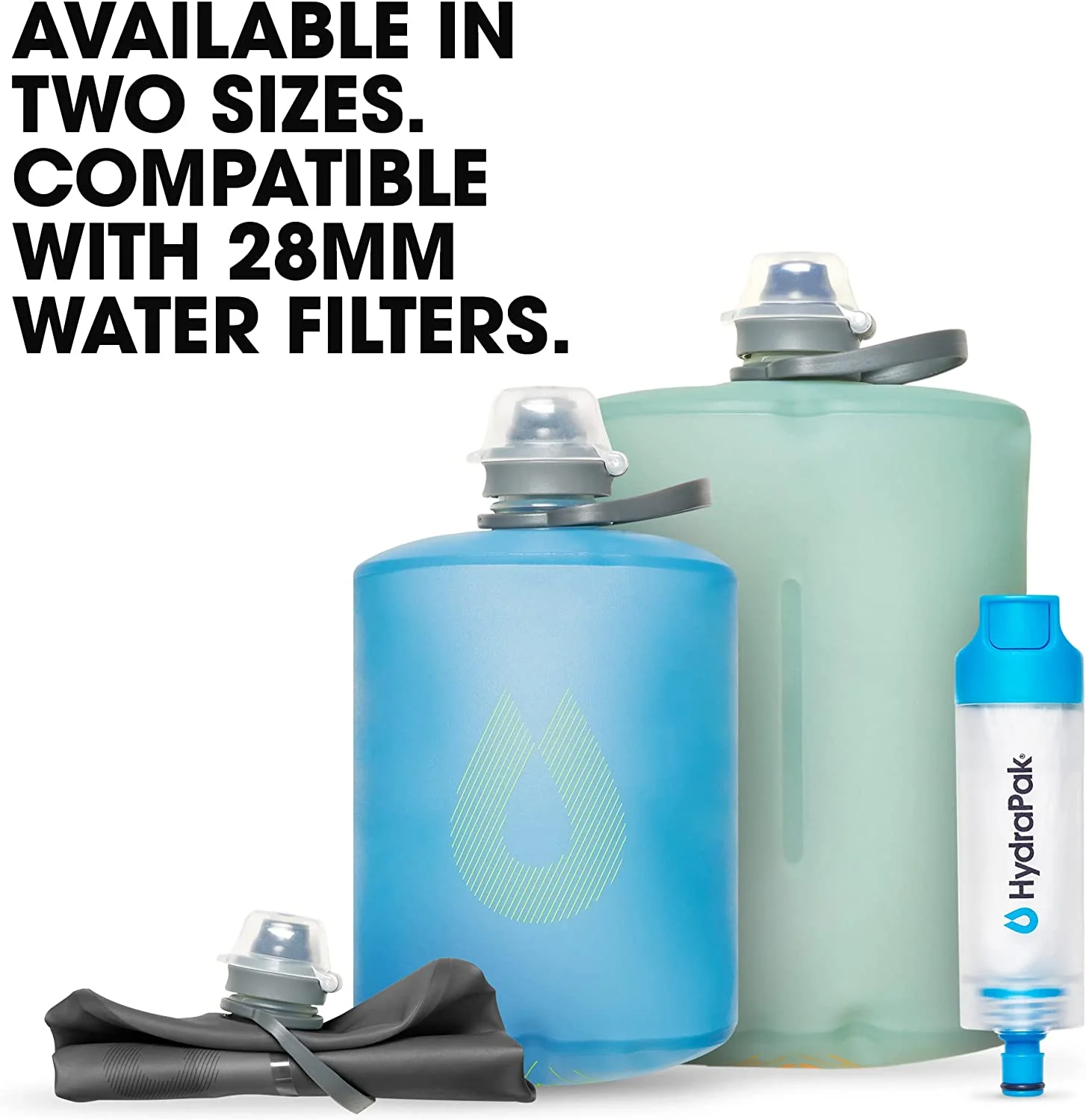 HydraPak Stow Water Bottle, Mammoth Grey, 1L/32oz,