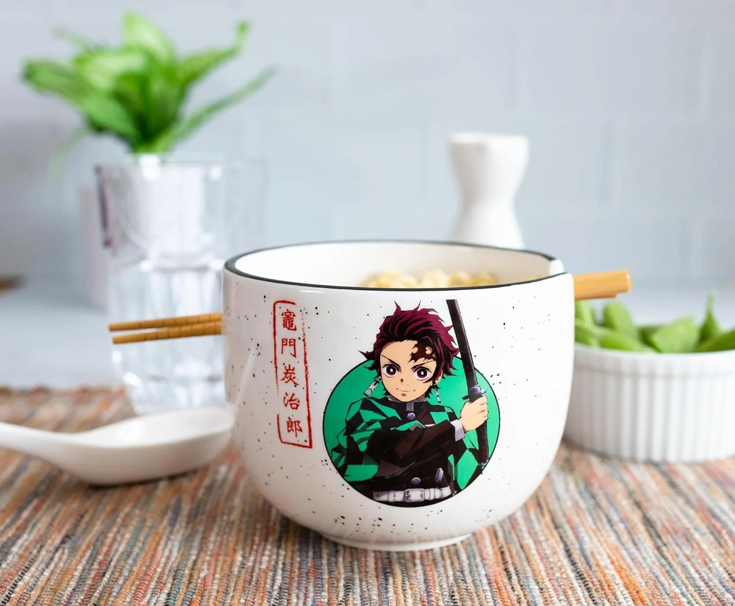 Demon Slayer Tanjiro Japanese Dinnerware Set | 16-Ounce Ramen Bowl, Chopsticks