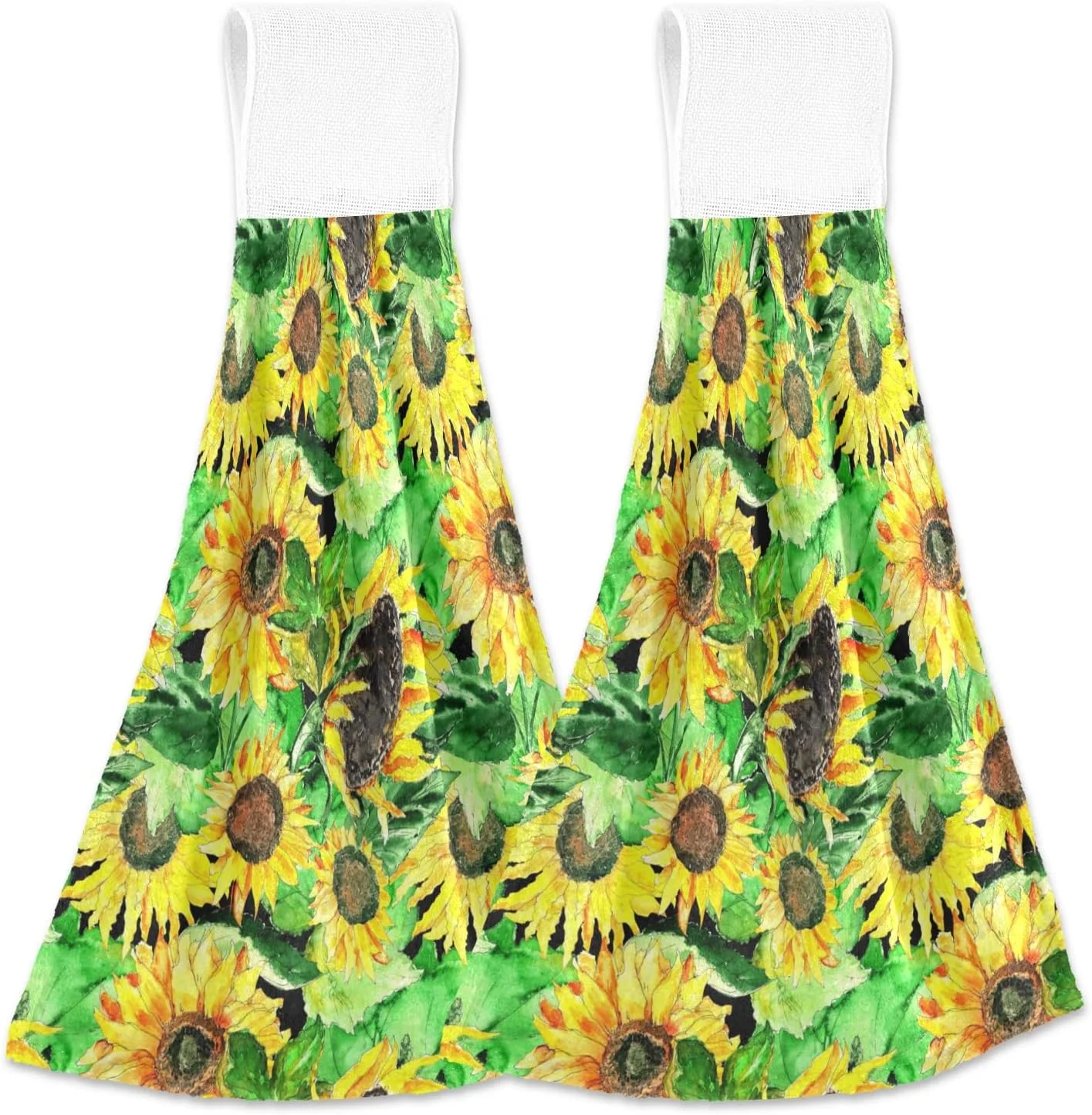 SKYSONIC Hanging Kitchen Towel 12 x 17 Inch Hand Painted Sunflower Towel Set 2 Pieces of Dry Towels