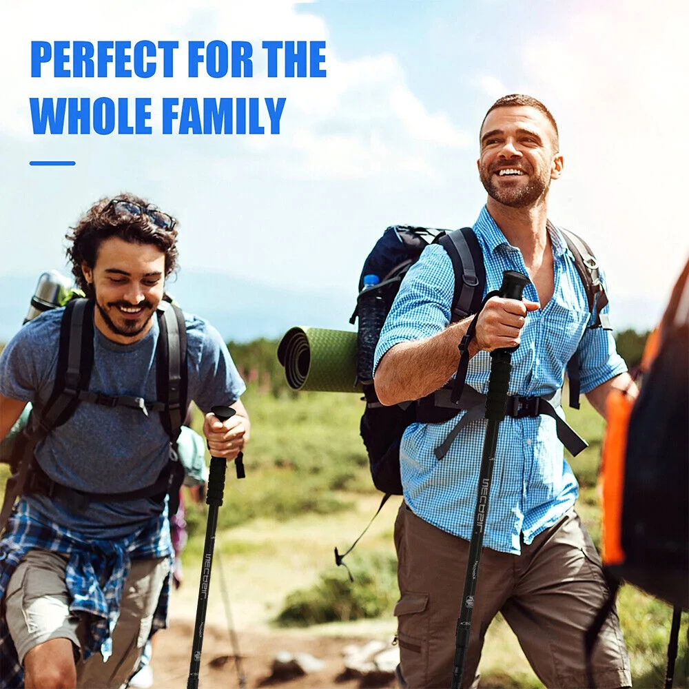 HOMEYA Pair 2 Aluminum Quick Lock Trekking, Hiking Poles, Collapsible Walking Stick Adjustable Alpenstock Anti-shock - Blue