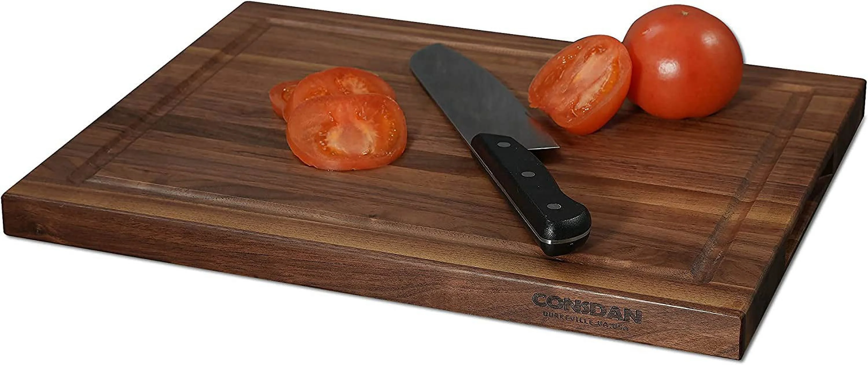 CONSDAN Black Walnut Butcher Block Cutting Board with Invisible Inner Handles, USA Grown Hardwood, 1