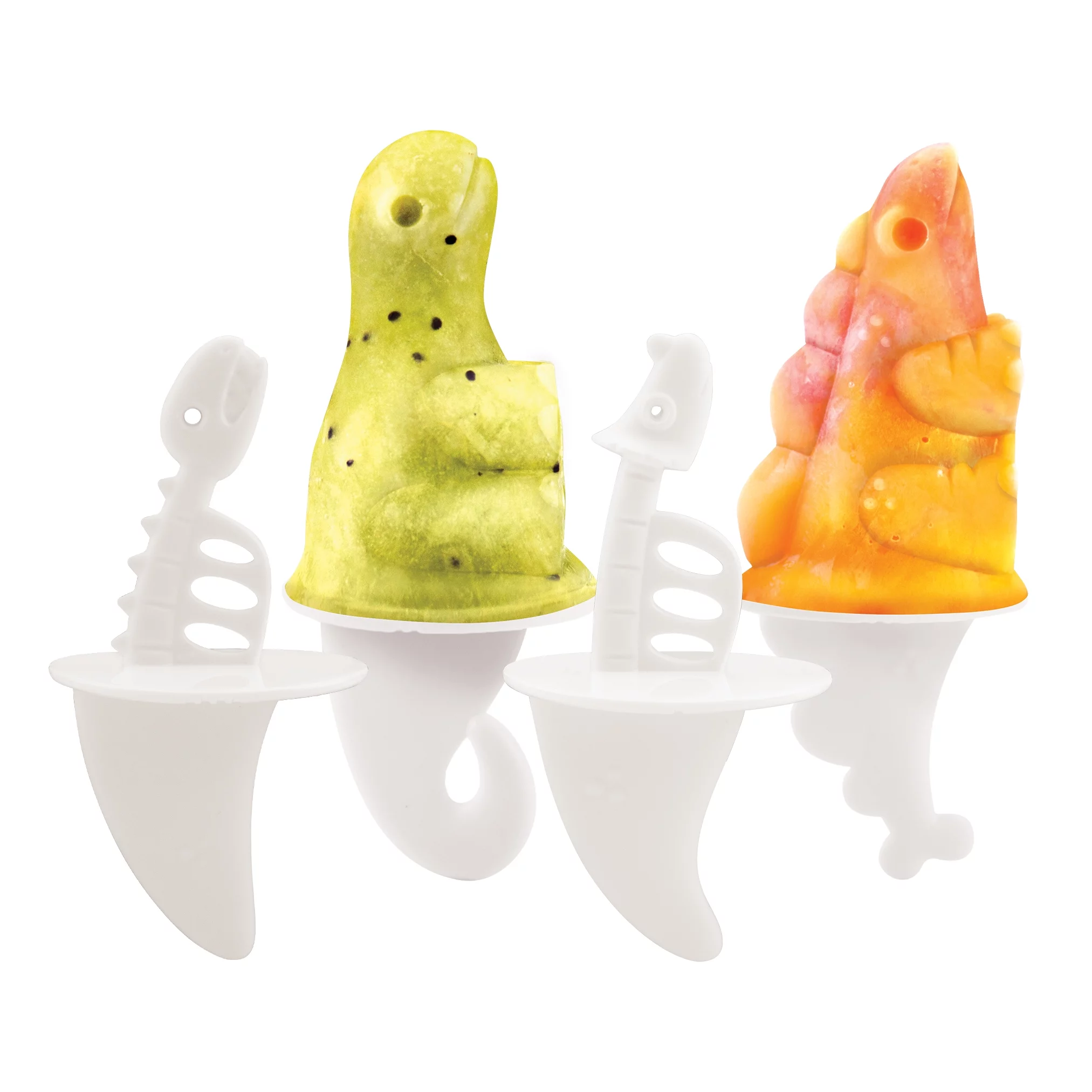 Tovolo Silicone Popsicle Ice Cream Makers and Mold Set with Base, Set of 4, Dinosaurs