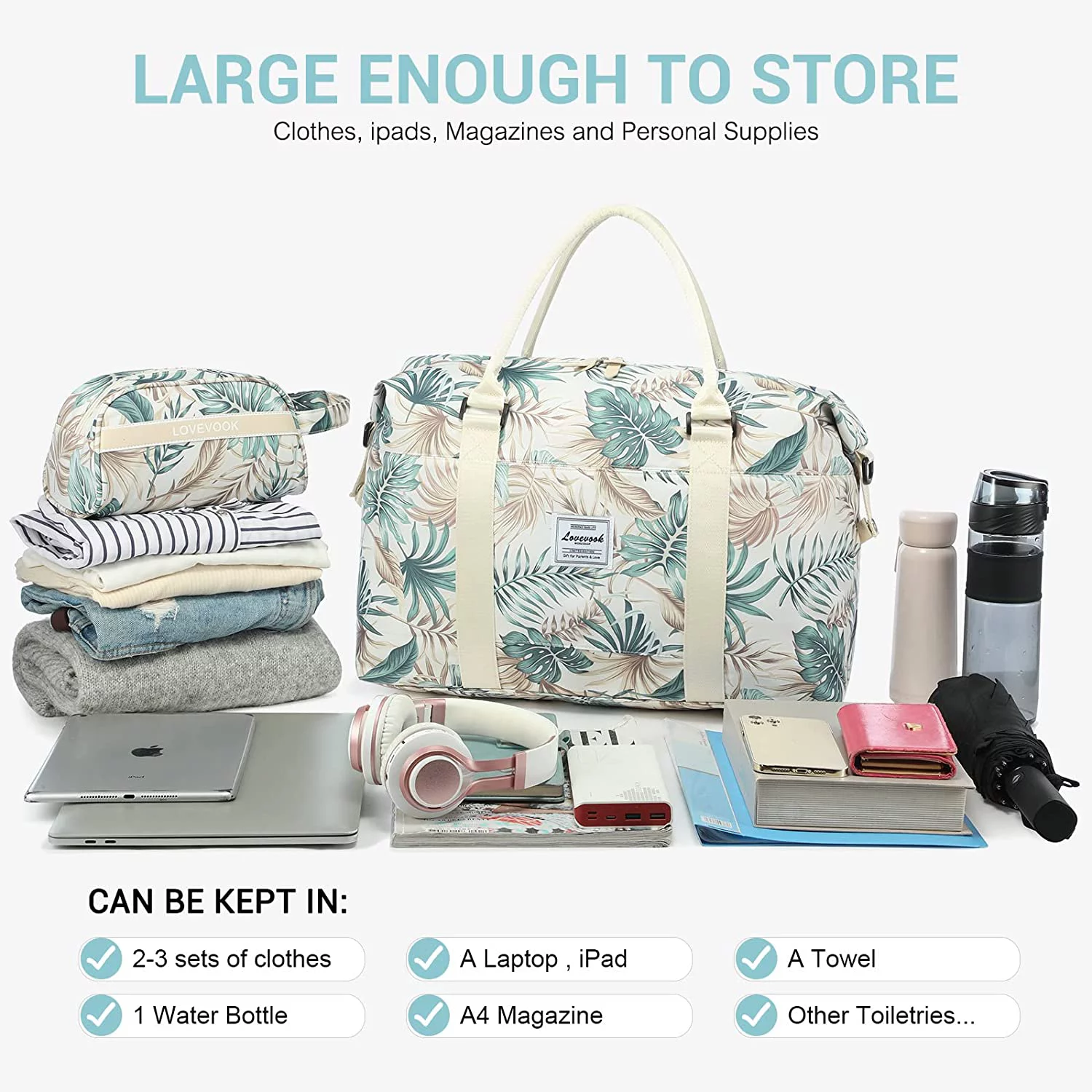 Lovevook Weekender Bag for Women Large Travel Duffel Bag with Wet & Dry Separation Design and Gift Toiletry Bag