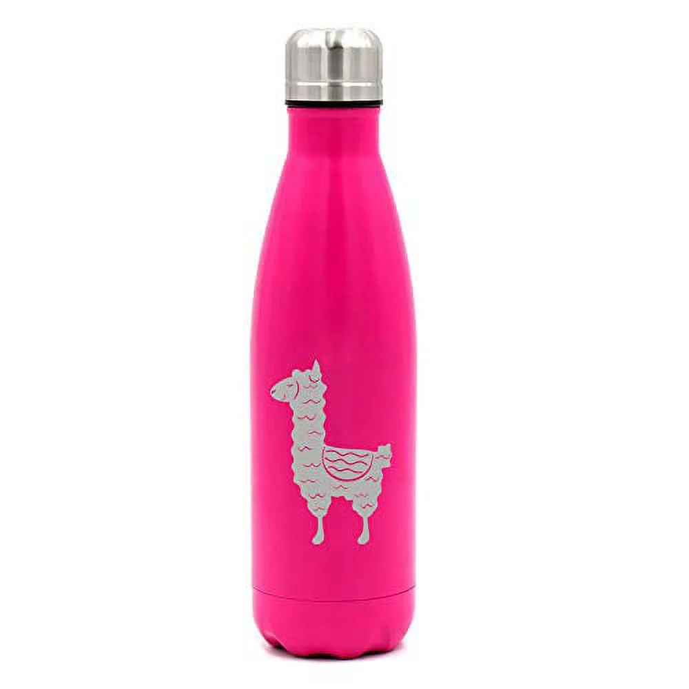 MIP Brand 17 oz. Double Wall Vacuum Insulated Stainless Steel Water Bottle Travel Mug Cup Cute Llama (Pink)