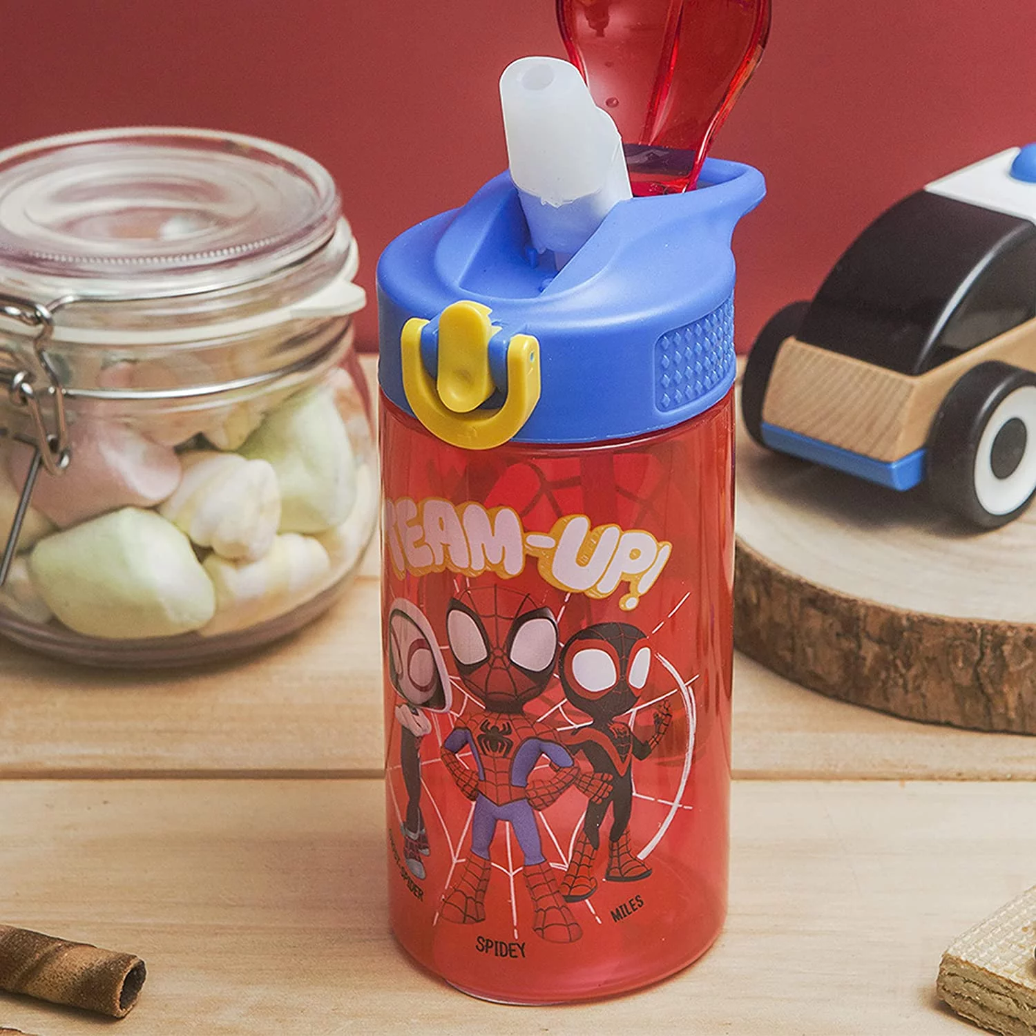 Zak Designs Marvel Spider-Man Kids Water Bottle with Spout Cover and Carrying Loop, Made of Durable Plastic, Leak-Proof Water Bottle Design for Travel (16 oz, 2-Pack, Spidey and His Amazing Friends)