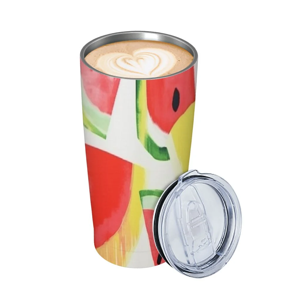 JEUXUS  Watermelon 20 Oz Stainless Steel Cup With Flip Straw Insulated Double Walled Water Bottle For Home, Office, Car, Leak Proof, Reusable Cup Straw & Sip Lid Women Men