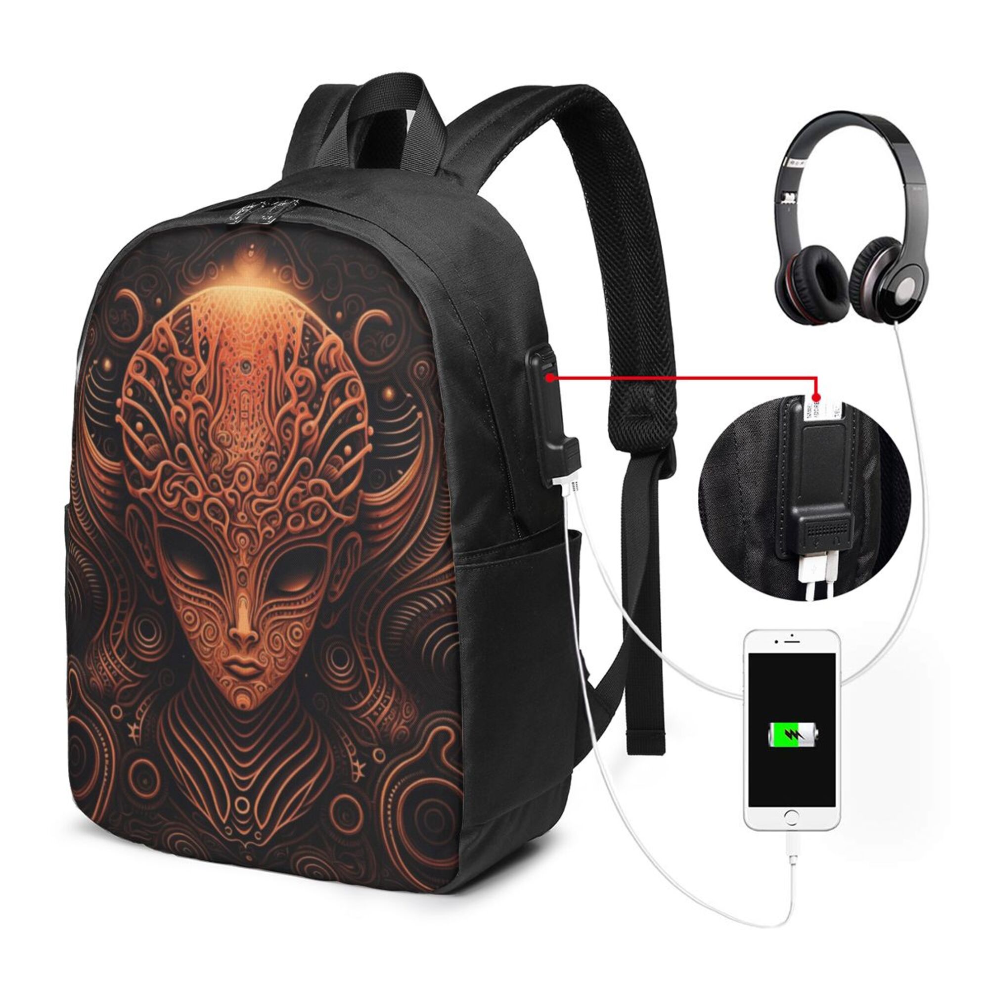 TEQUAN Travel Laptop Backpack, Psychedelic Alien Colorful Prints Outdoor Hiking Bag School Bookbag Casual Lightweight Daypack