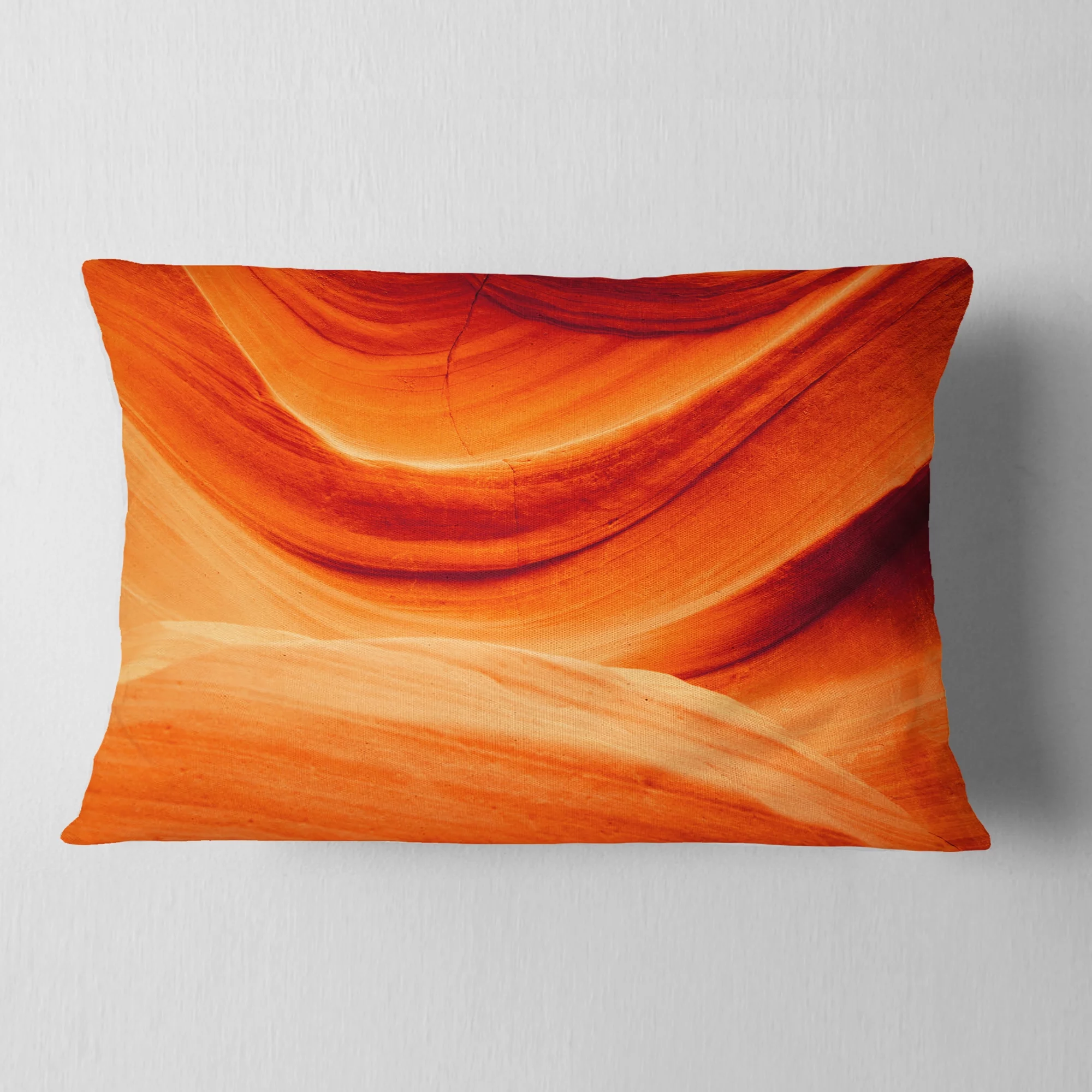 Designart Antelope Canyon Orange Wall - Landscape Photography Throw Pillow - 12x20