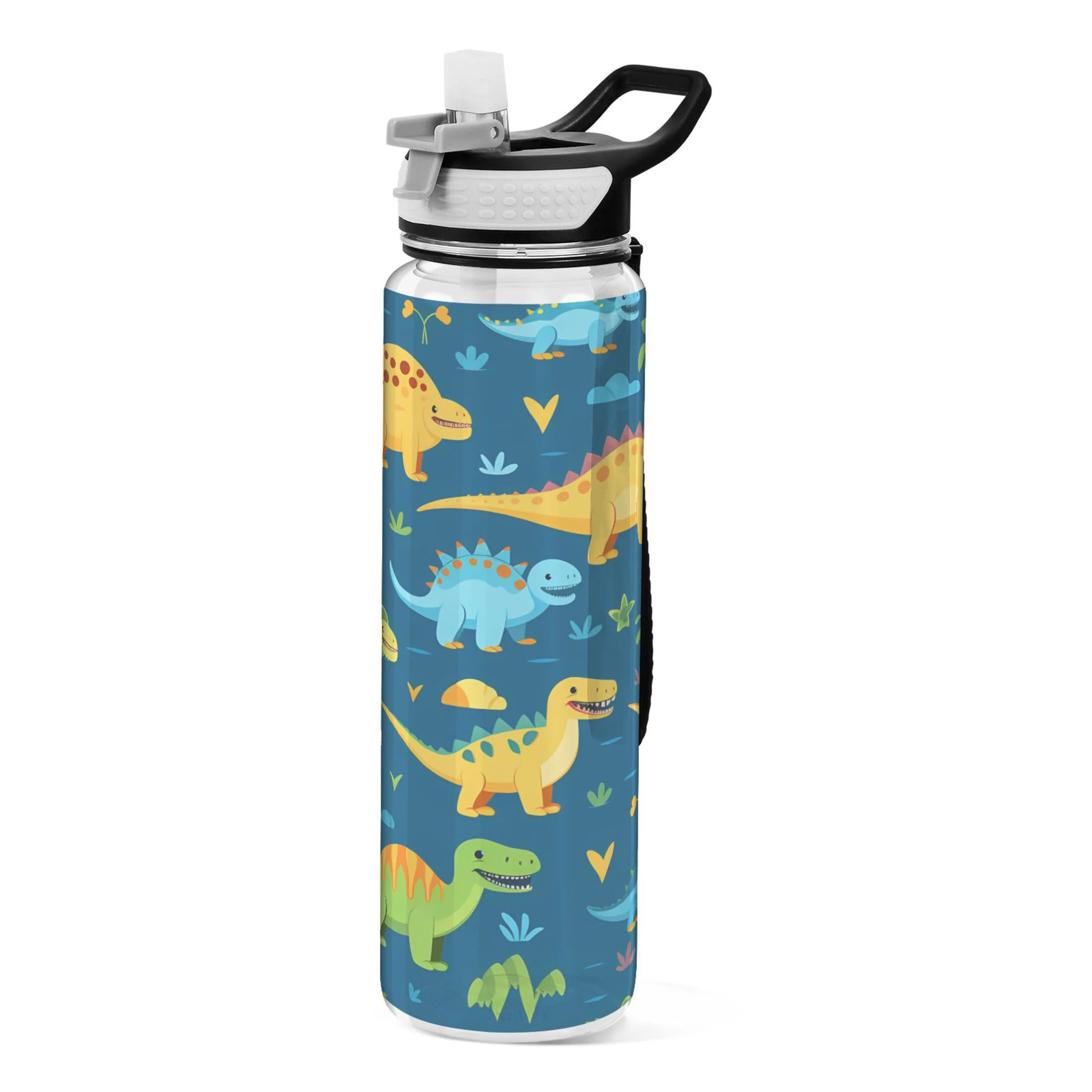 Cute Dinosaurs 32oz Water Bottles with Straw Tritan Leakproof Sports Bottle BPA Free Clear for Fitness Gym Swimming Cycling