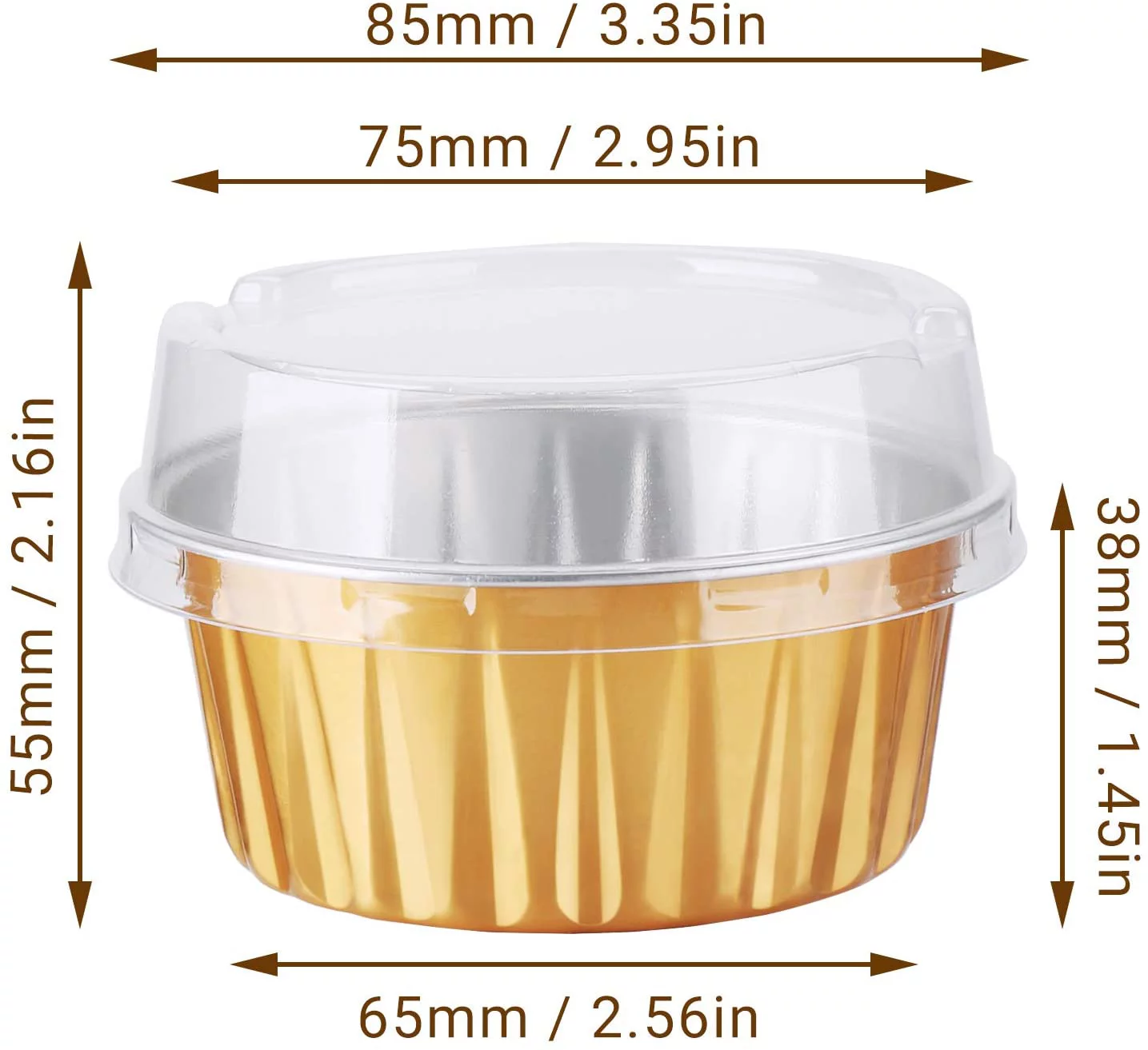 Disposable Ramekins, Gold 50pcs 5oz Mini Aluminium Foil Baking Cups with Lids Creme Brulee Cupcake Liners, Desert Cheesecake Pans Flan Molds Tin Cups Containers for Party Favor Birthday