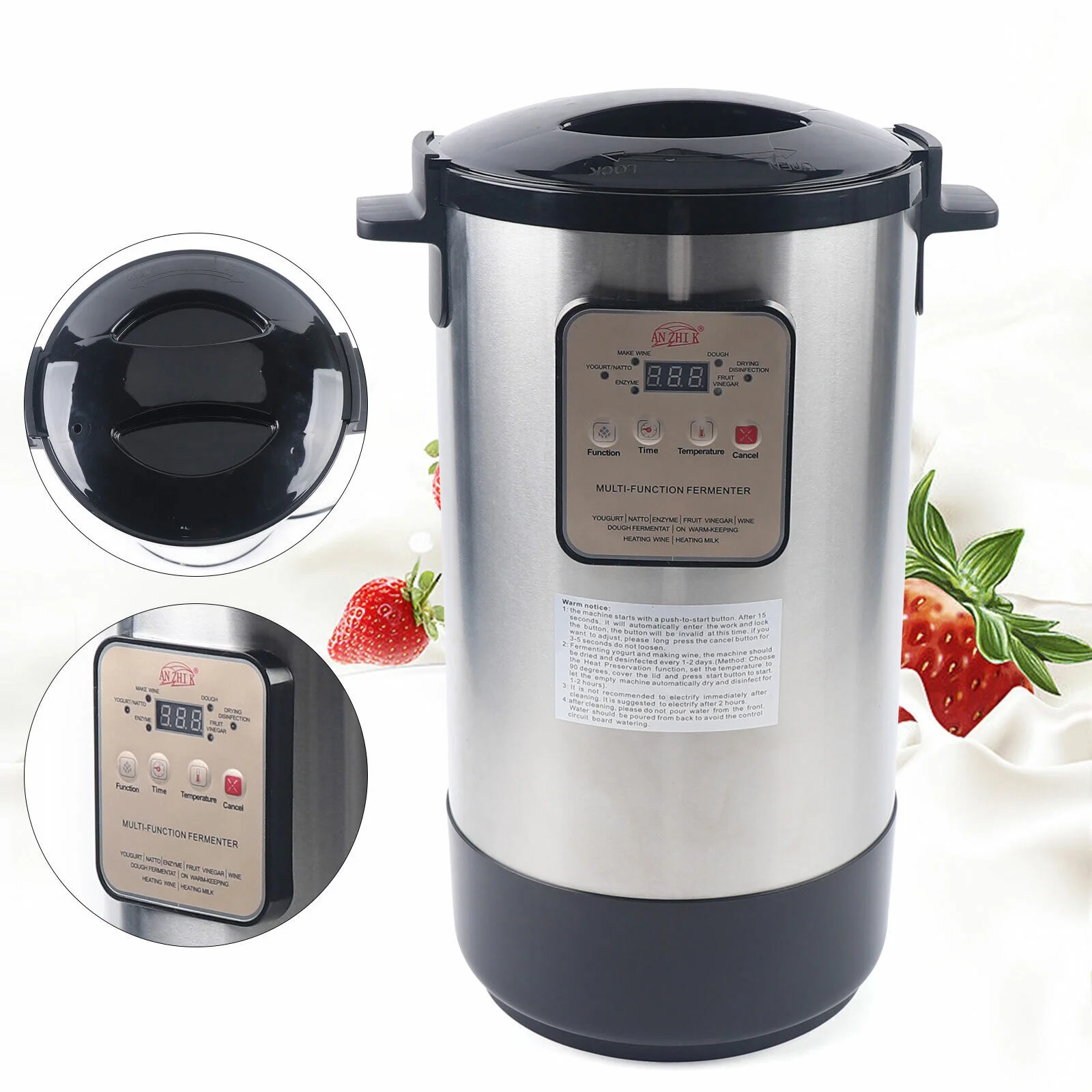 12L Stainless Steel Fermenter Machine Smart Fermenter Yogurt Maker Time & Temperature Control Black for Home DIY 110V