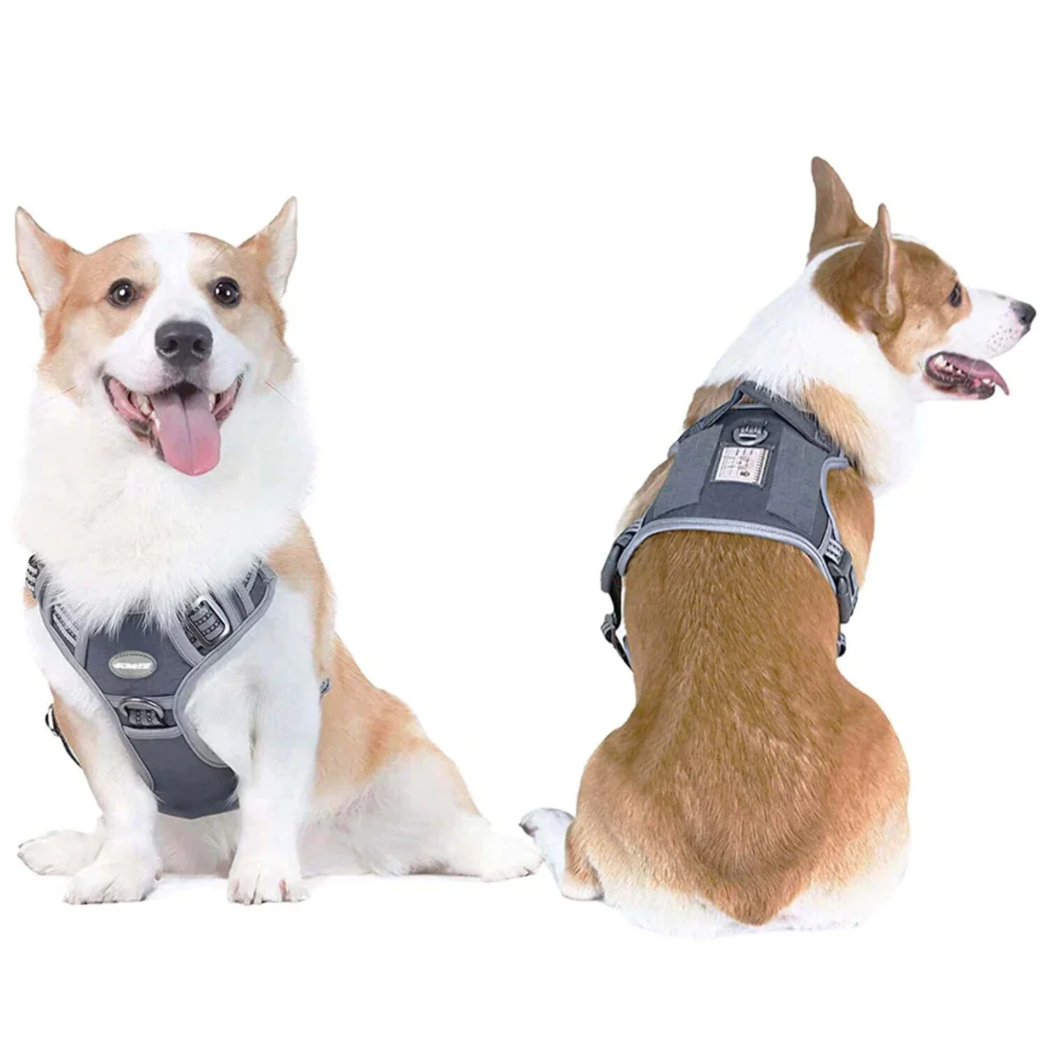 Auroth Tactical Dog Harness Adjustable Metal Buckles Dog Vest with Handle, No Pulling Front Leash Clip - Gray