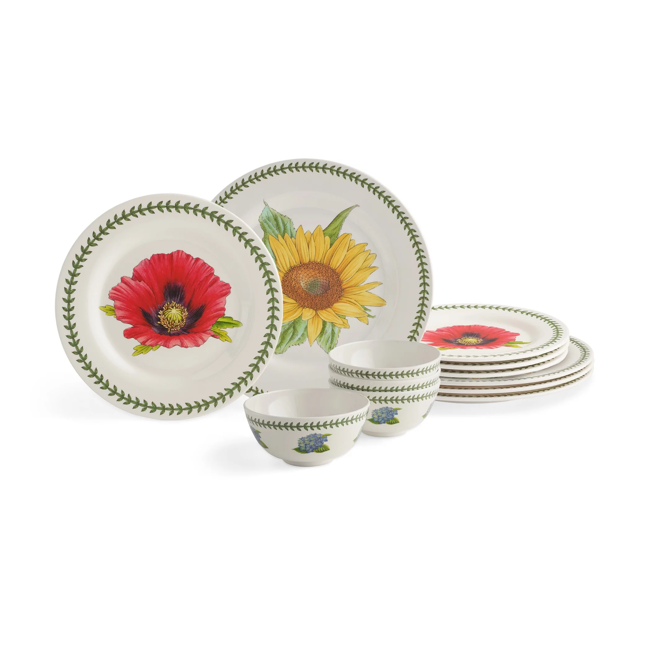 Portmeirion - Botanic Garden Collection- 12 Piece Melamine Dinnerware Set- for Outdoor / Indoor Use, Shatterproof, Lightweight, BPA Free, Dishwasher Safe - Service for 4  Floral Motif