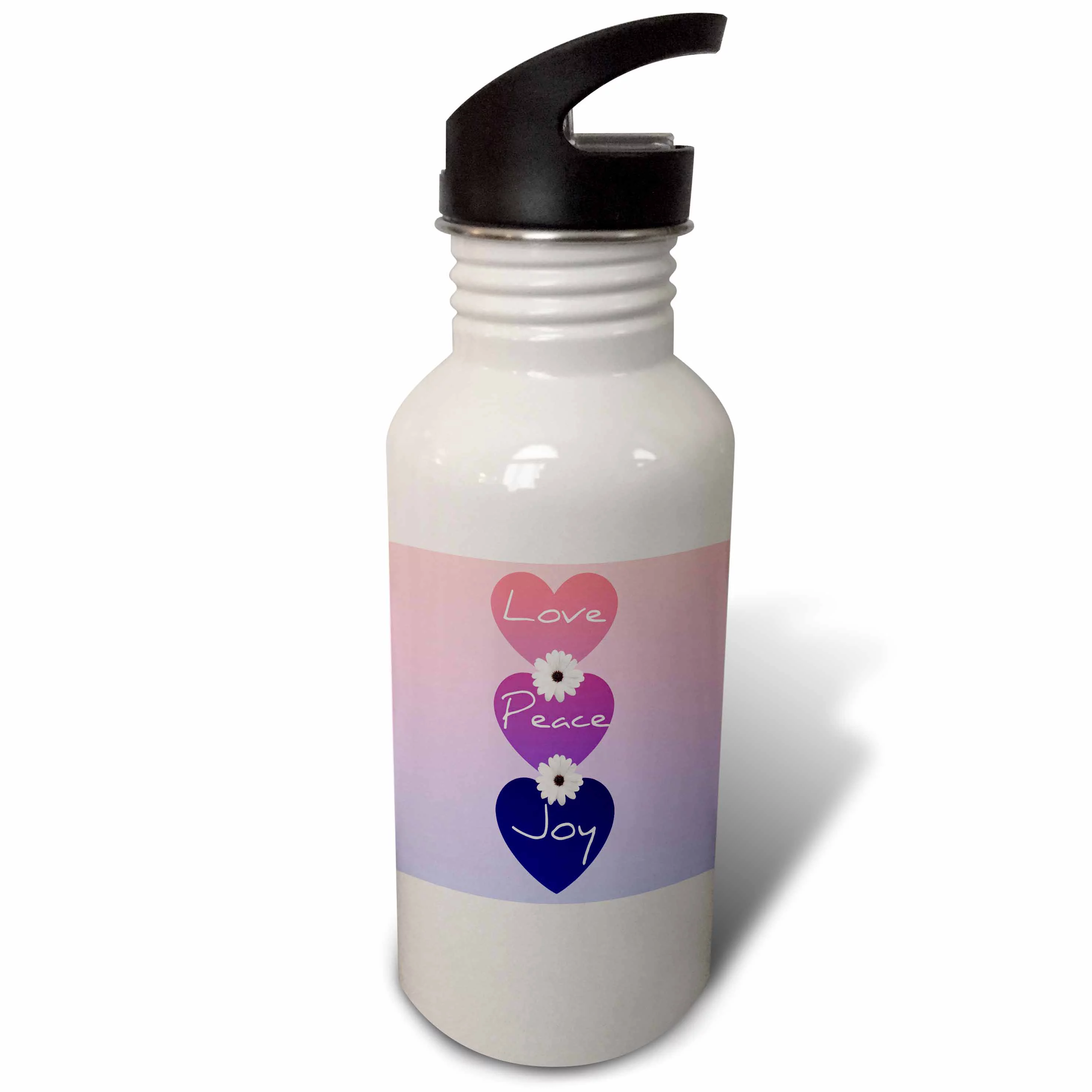 Peace, Love, Joy Hearts with Flowers- Inspirational Art 21 oz Sports Water Bottle wb-40161-1