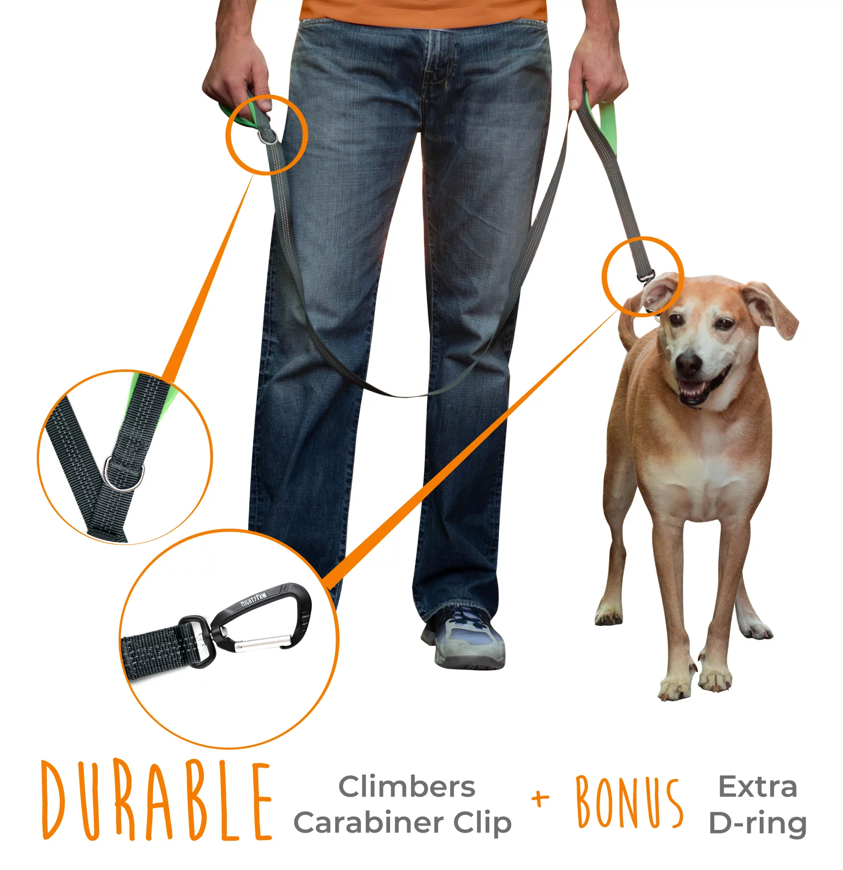 Mighty Paw Dual Handle Dog Leash, 6 foot Dog Lead with Soft Neoprene Handles to Protect Your Hands. Our Reflective Leash allows You to Easily Control Your Pet While Walking (6 Foot, Grey)