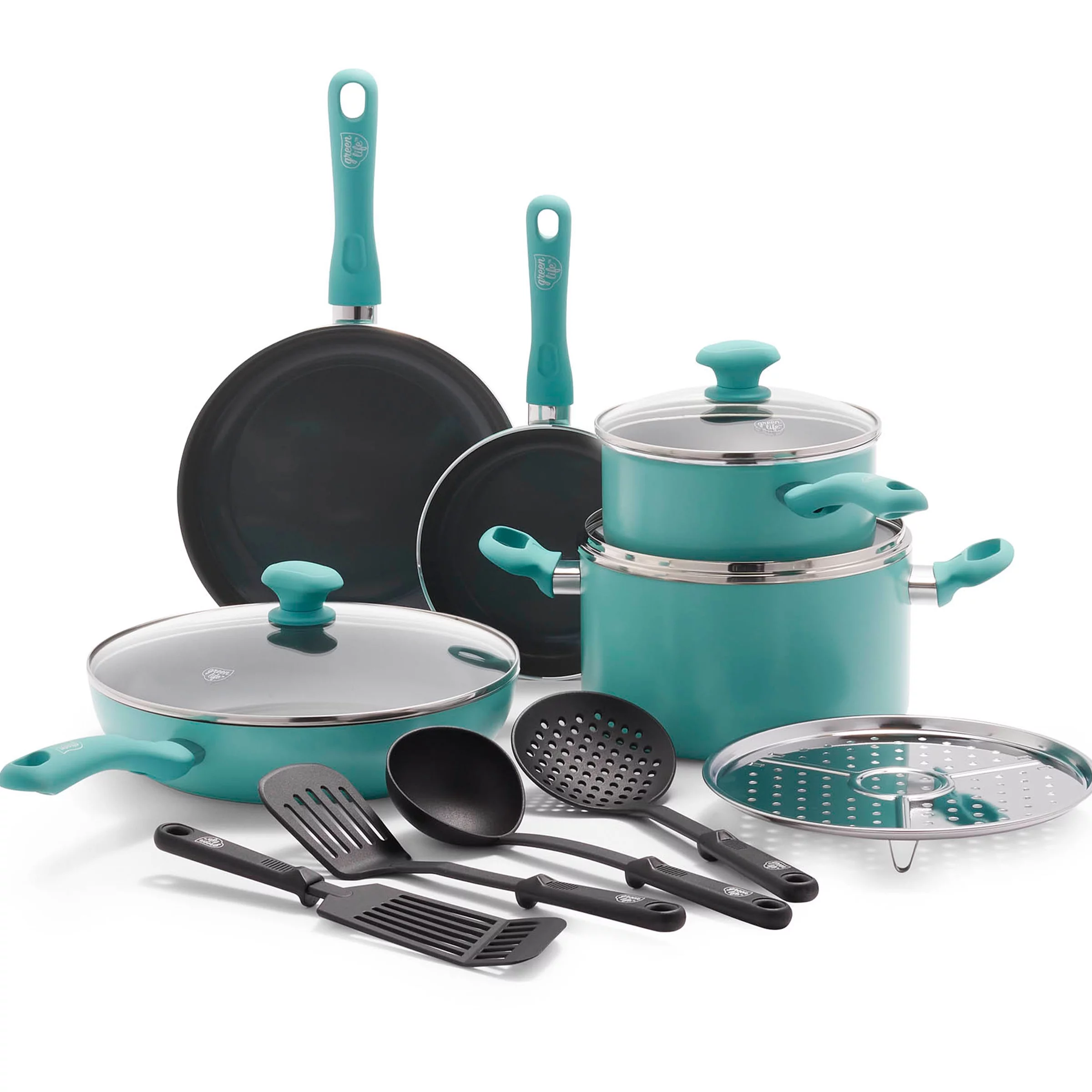 Greenlife Diamond Ceramic Non-stick 13Pc Cookware Set, Turquoise