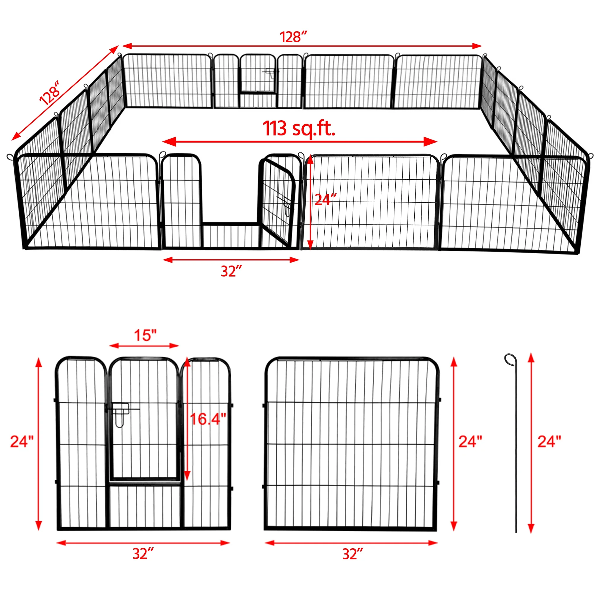 Yaheetech 24''H Metal Dog Playpen, Black, 16 Panels