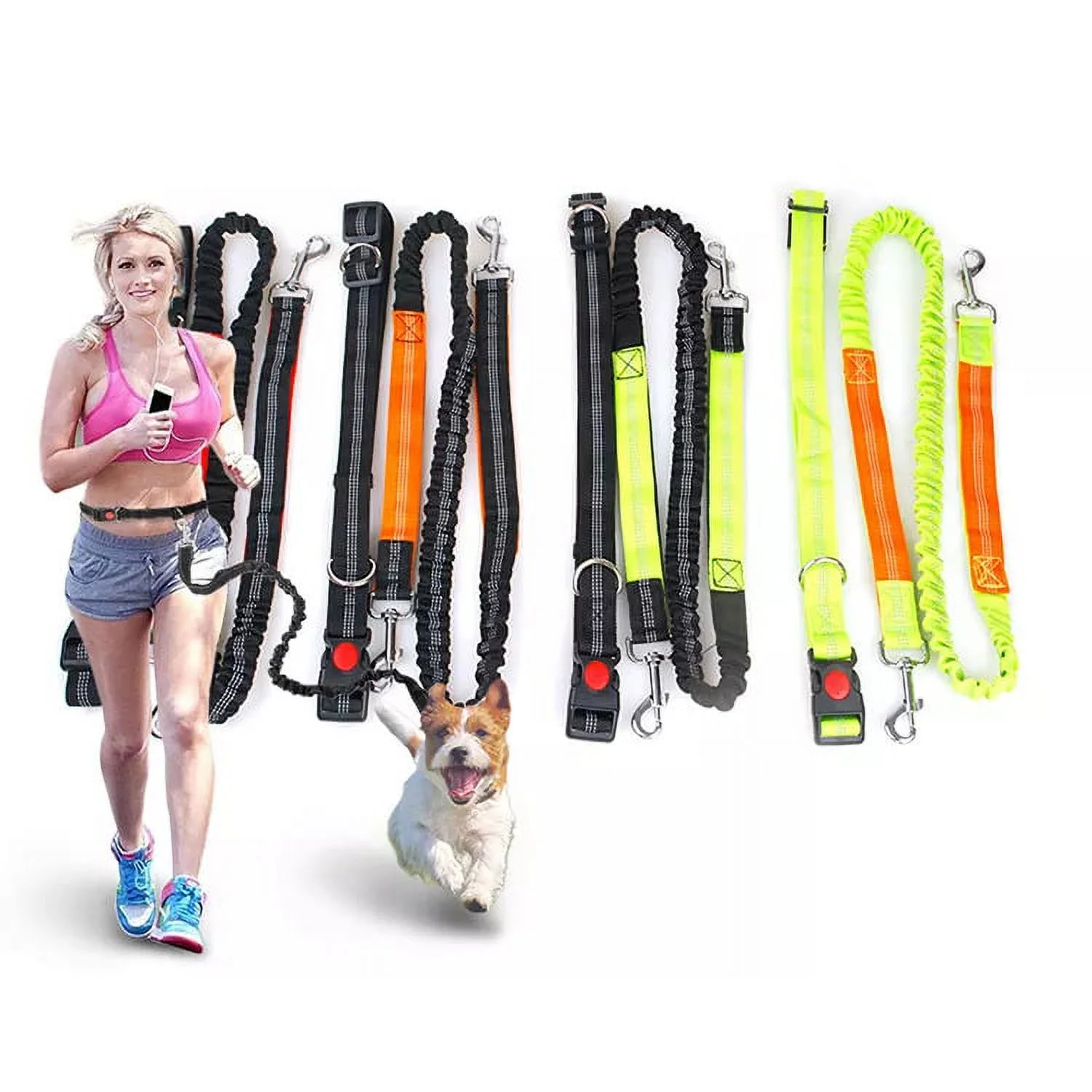 Elastic Dog Leash Hands Free Reflective - Black Green