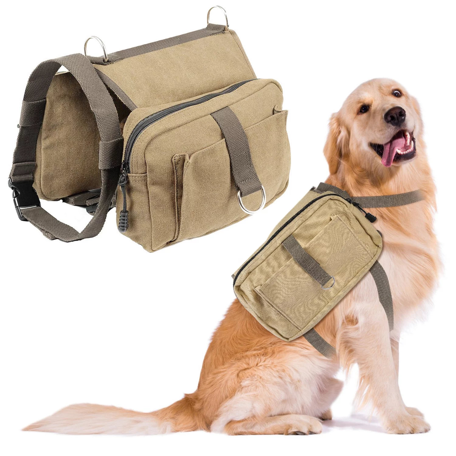 iMountek Pet Dog Backpack Hound Hiking Camping Saddle Bag Cotton Canvas for Medium Large Dog