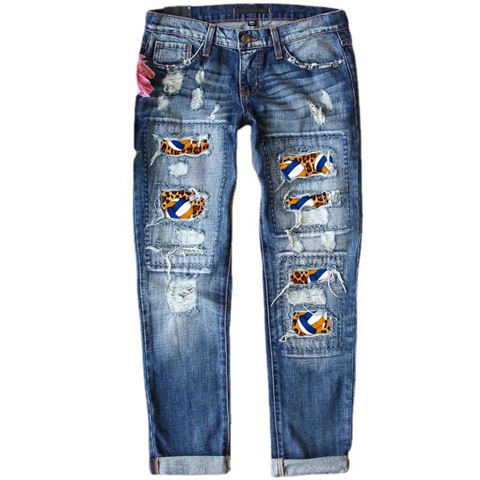 XZHGS Long Jean Skirt for Women Womens Denim Pants Straight Leg Pants Ripped Print Mid Rise Straight Pants Jeans Workout Pants for Women Gym Family