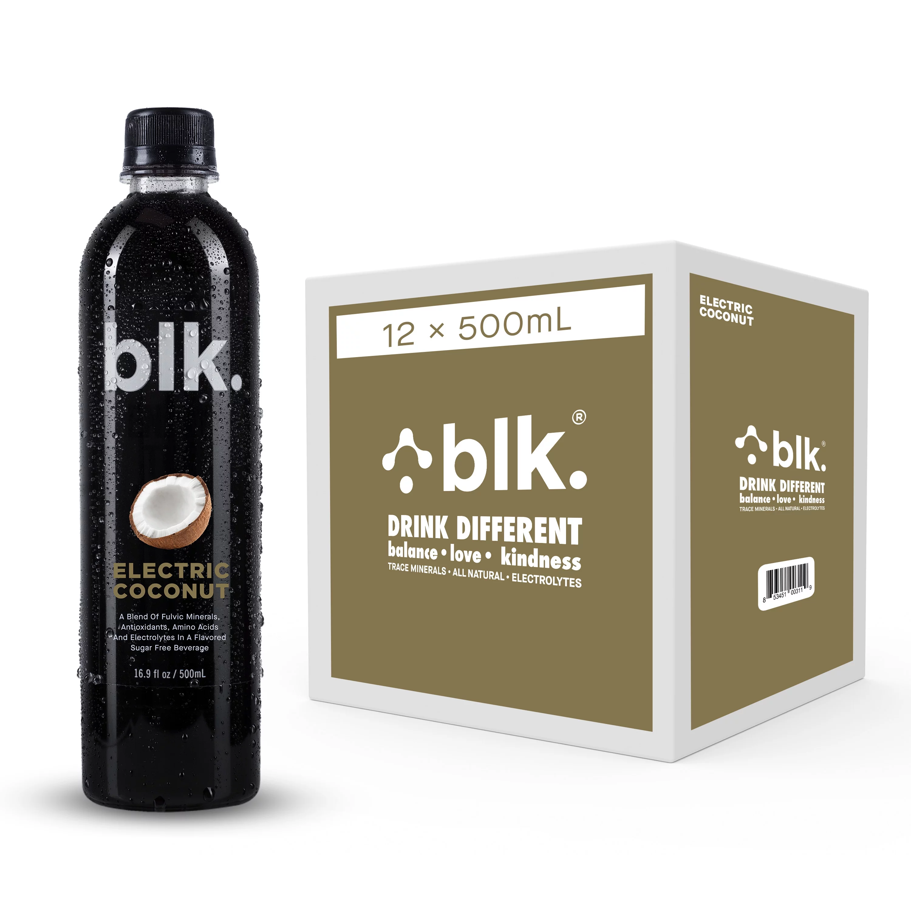 blk. Electric Coconut Fulvic Enriched Water 16.9oz / 500mL (12 Pack)