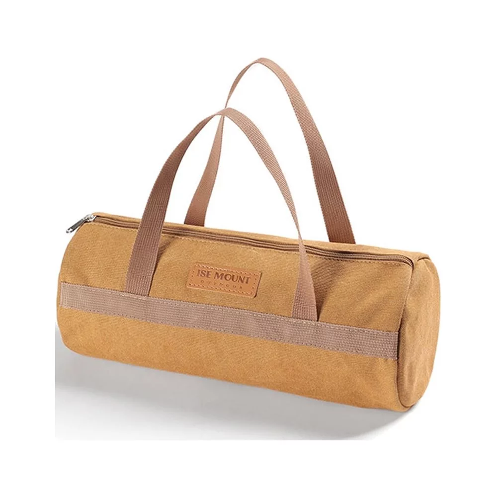 Khaki Canvas Tent Hammer Long Ground Nail Storage Bag, Portable Organizer for Camping Tent Ground Nail, Wind Rope