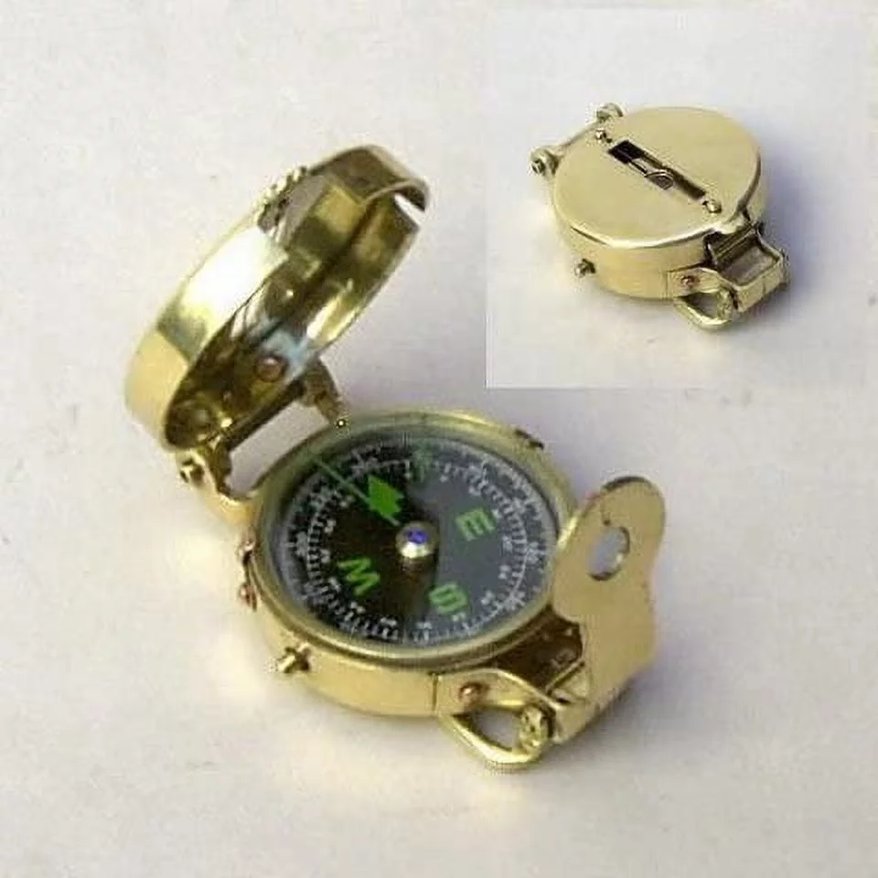 Brass Military or Explorer's Compass with Hinged Lid