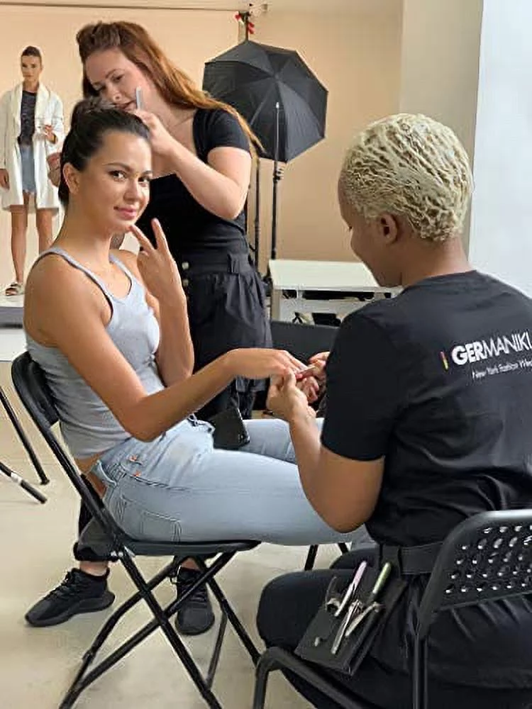 GERMANIKURE Crystal Glass Nail File Set in Beige Suede Case – Handmade in Czech Republic – Professional Manicure & Pedicure Supplies – Glass Cuticle Stick, Pusher, Callous Remover