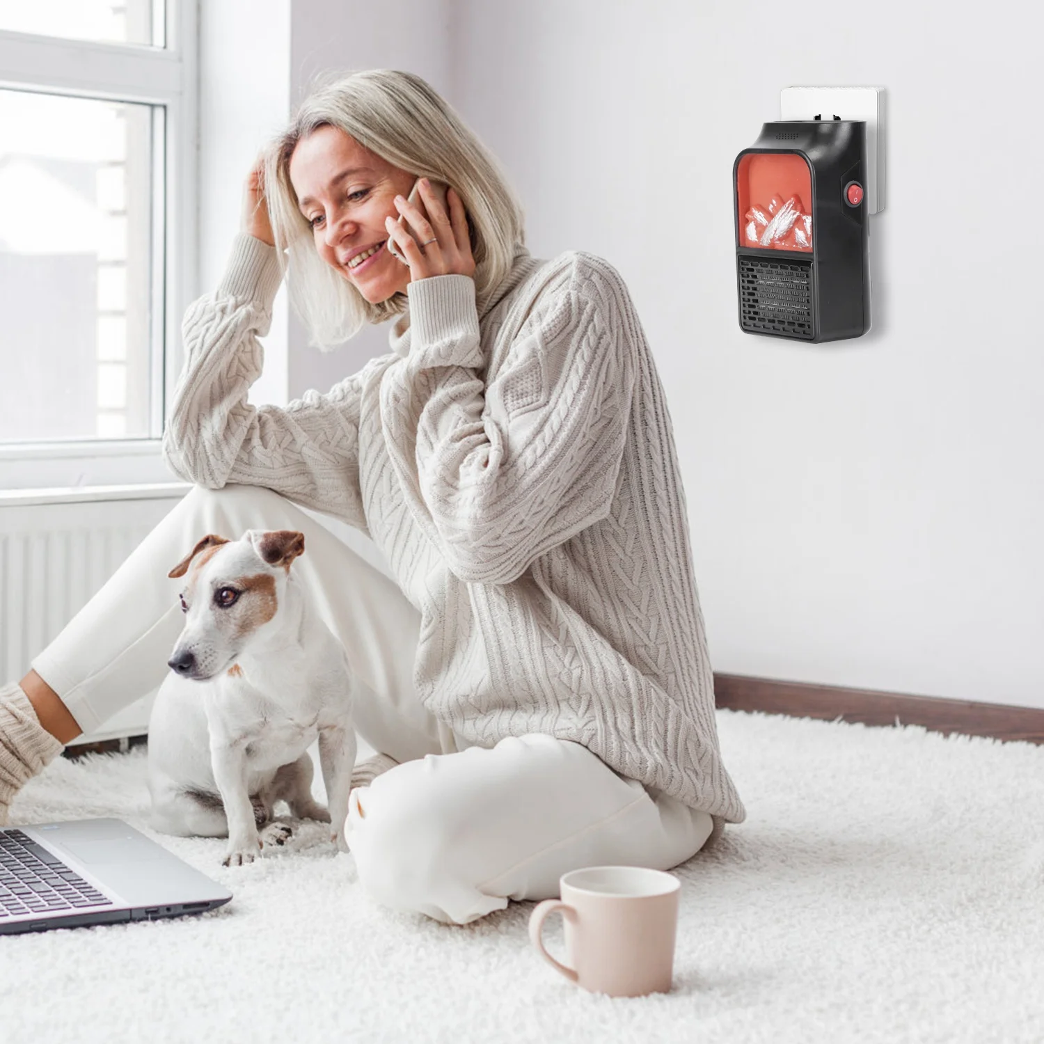 800W Plug-In Space Heater, iMounTEK Wall Outlet Electric Space Heater with Adjustable Thermostat and Timer and Remote Control, Compact for Office Dorm Room