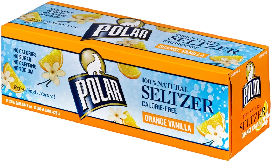 Polar Seltzer Water, Orange Vanilla, 12 Fl Oz, 12 Count