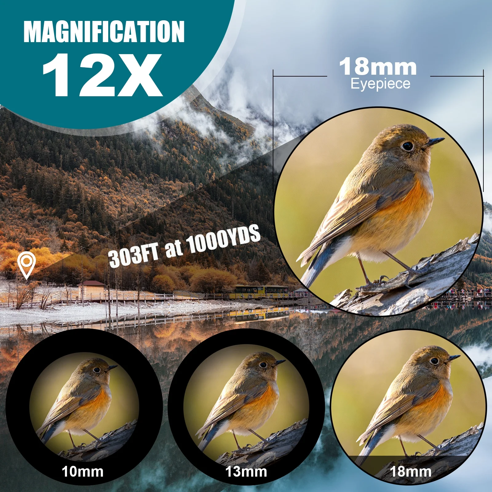 MAXLAPTER 12X42 Binoculars for Kids Adults, Professional HD Waterproof Binoculars for Bird Watching Hunting