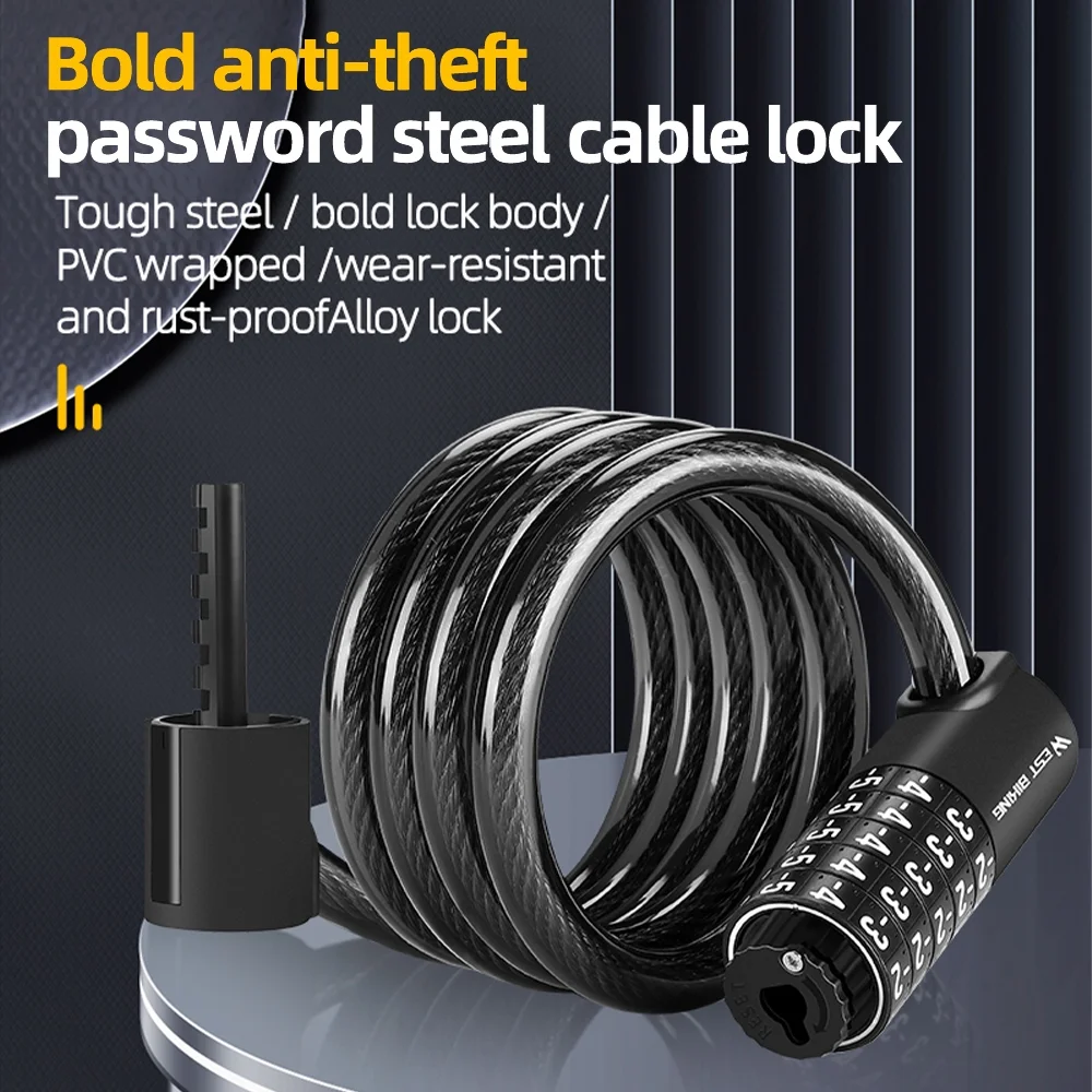 Bike Locks,Combination Lock Cable5 Lock -theft Coiled Cable Lock Ebike Bike Locks Lock 5 Resettable Combination Coiled Cable Lock -theft Coiled Cable Lock Huiop Lock