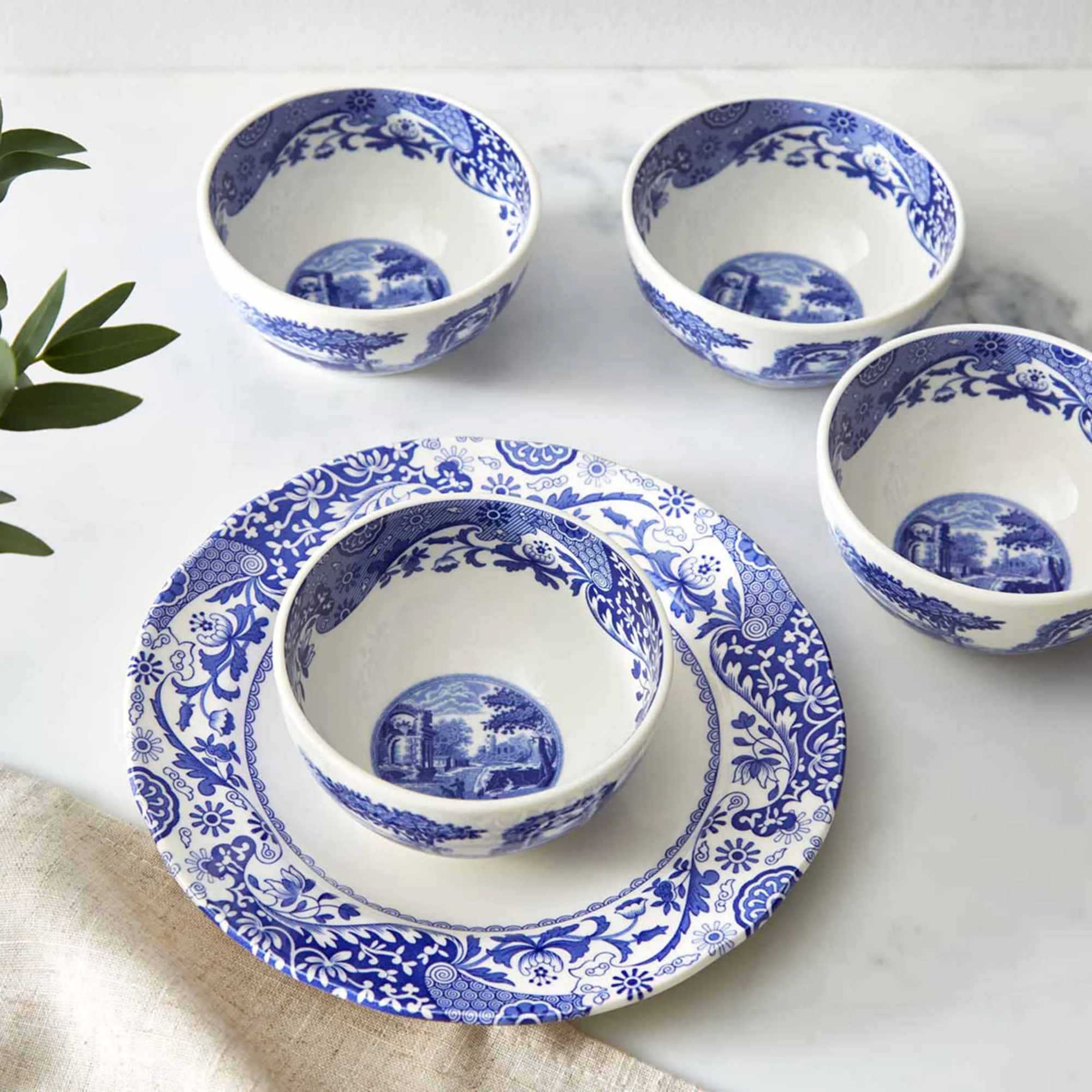 Spode Blue Italian Dip Bowls Set of 4, Blue/White
