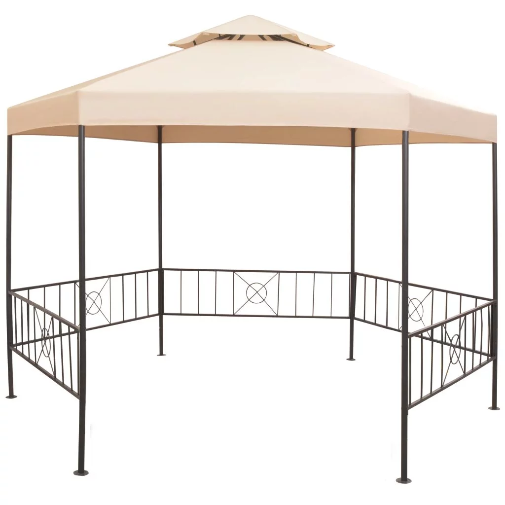 Anself Gazebo Steel Frame Garden Canopy Tent Sun Shelter Beige for Patio, Wedding, BBQ, Party, Camping Trip, Festival Cater Events 127.2 x 108.3 x 104.3 Inches (L x W x H)
