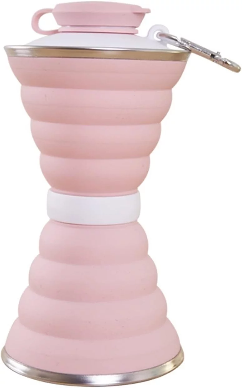 Tumblers with Straw Silicone Collapsible Water Bottles for Sports Drink Camping Travel My Cycling Foldable Bottle Coffee Cup (Color : Pink)