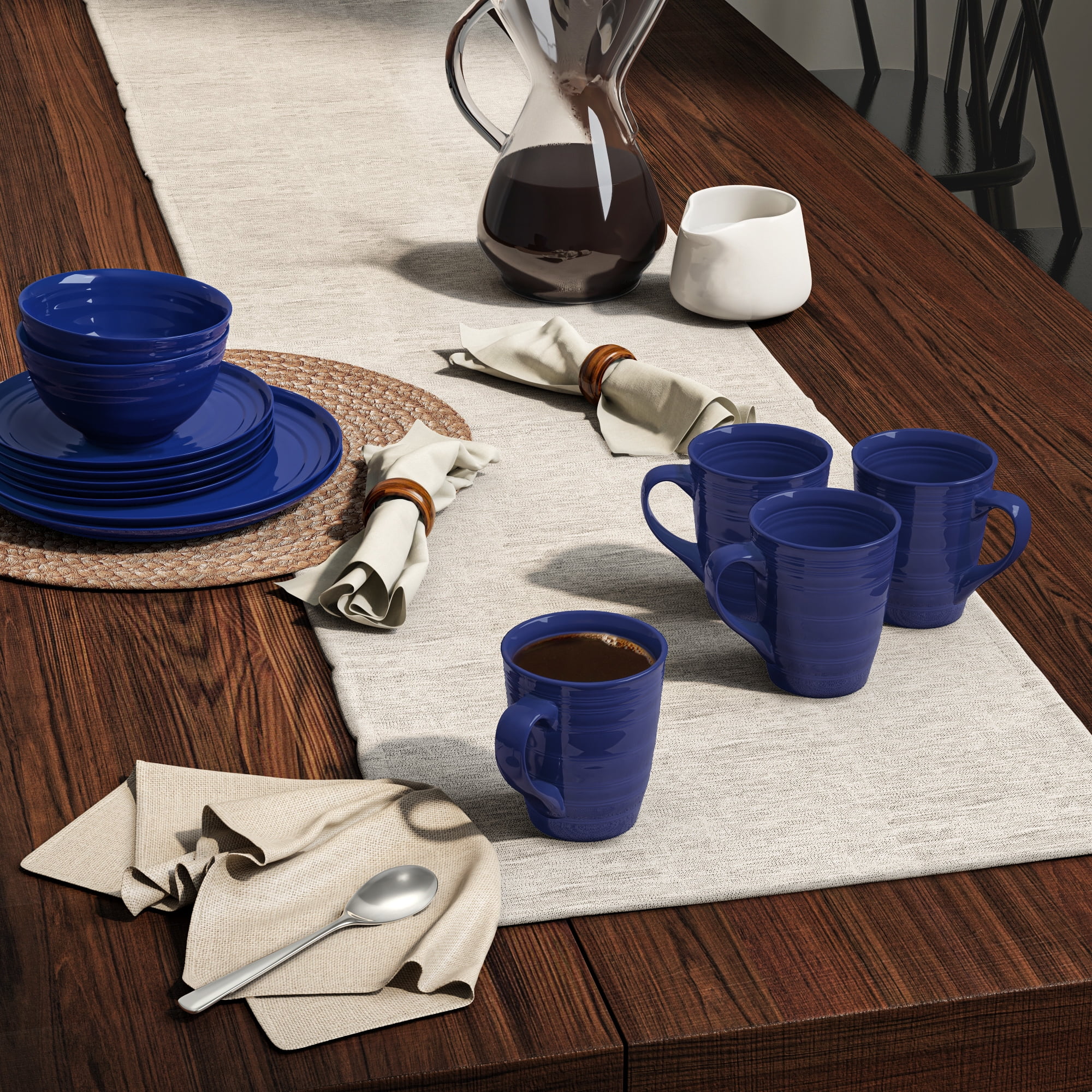 Woven Paths Farmhouse Style Mugs, Blue, Set of 4