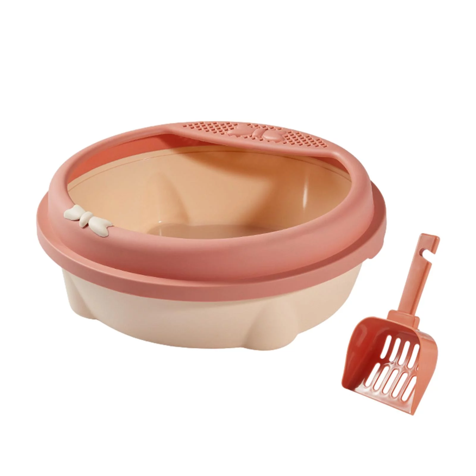 Cat Litter Box Open Top Kitten Potty Toilet Indoor Cats Cage Accessories Cats Toilet Pet Litter Pan for Small and Medium Cats , Pink Small
