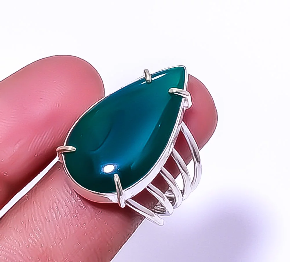 Green Onyx 925 Silver Plated Handmade Solitaire Ring s.9 R7920-46, Valentine's Day Gift, Birthday Gift, Beautiful Jewelry For Woman & Girls