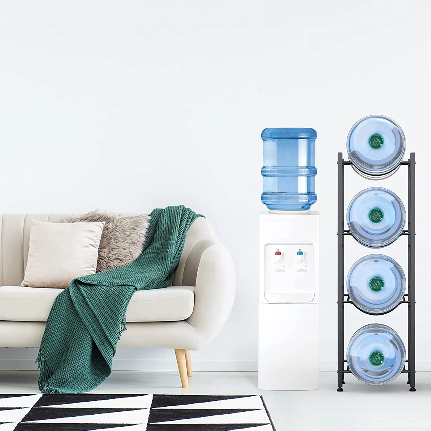 4-Tier 5 Gallon Bottle Cooler Water Bottle Holder Removable Black