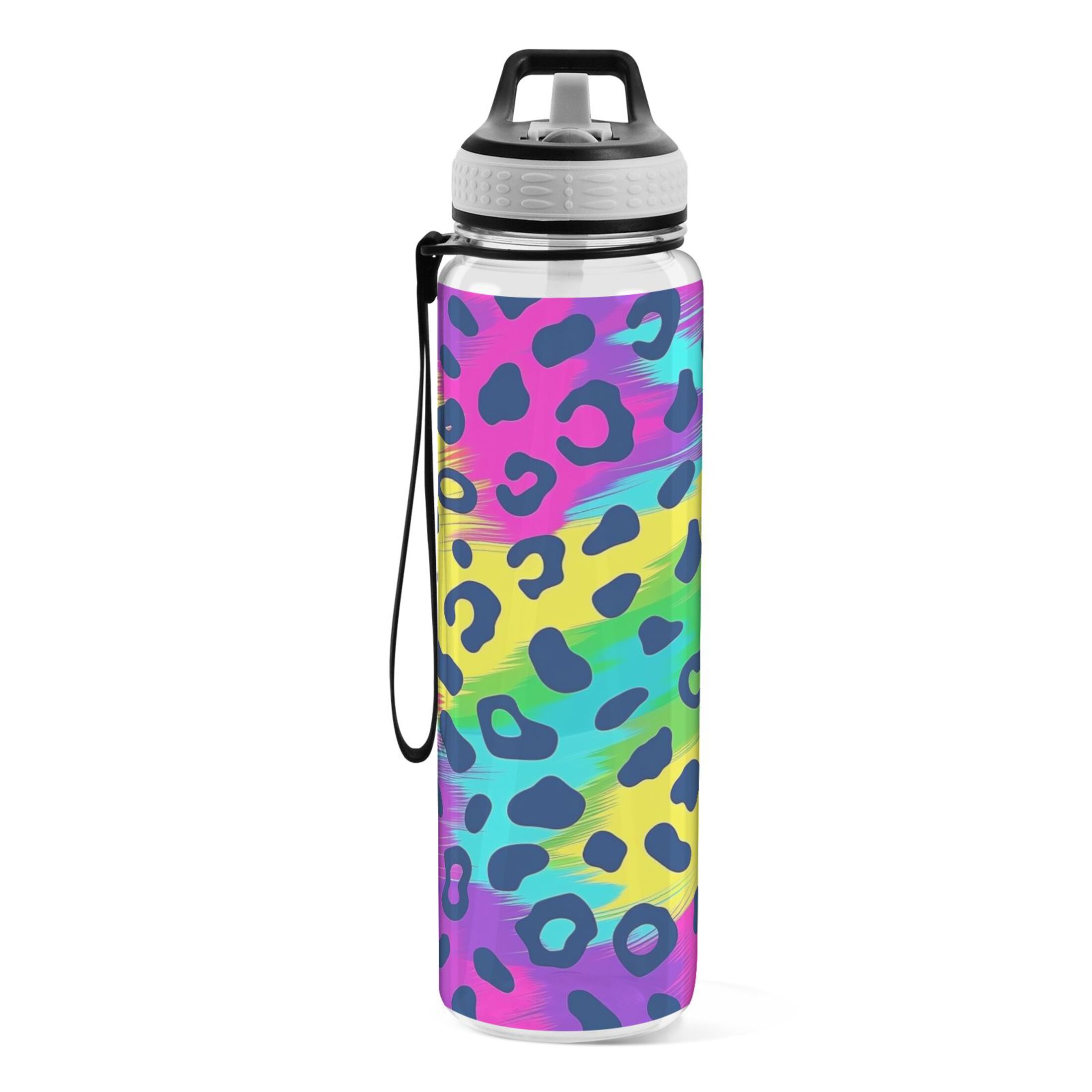 Leopard Tie Dye 32oz Sports Water Bottles Leakproof Tritan Bottle with Straw BPA Free Clear Bottle for Fitness Gym Outdoor Cycling