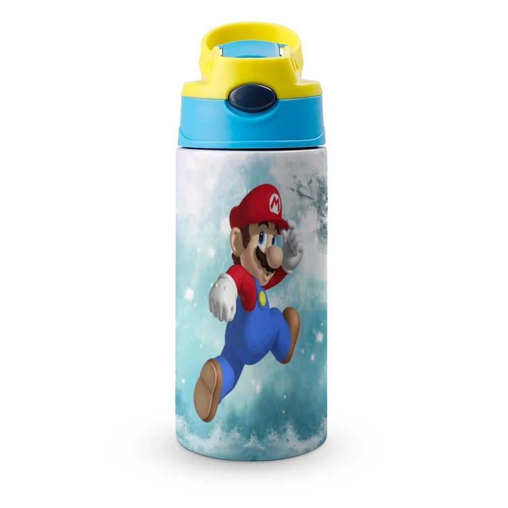 Cartoon Super Mario Kid's Insulated Water Bottle With Straw Vacuum Stainless Steel Cup Leak-Proof Children Toddler Thermoses