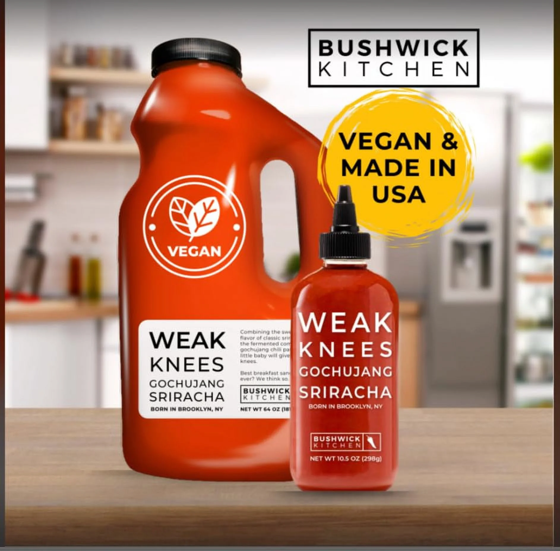 Weak Knees Gochujang Sriracha Hot Sauce, Sriracha Sauce, Easy Squeeze Bottle Chili Sauce 10.5oz