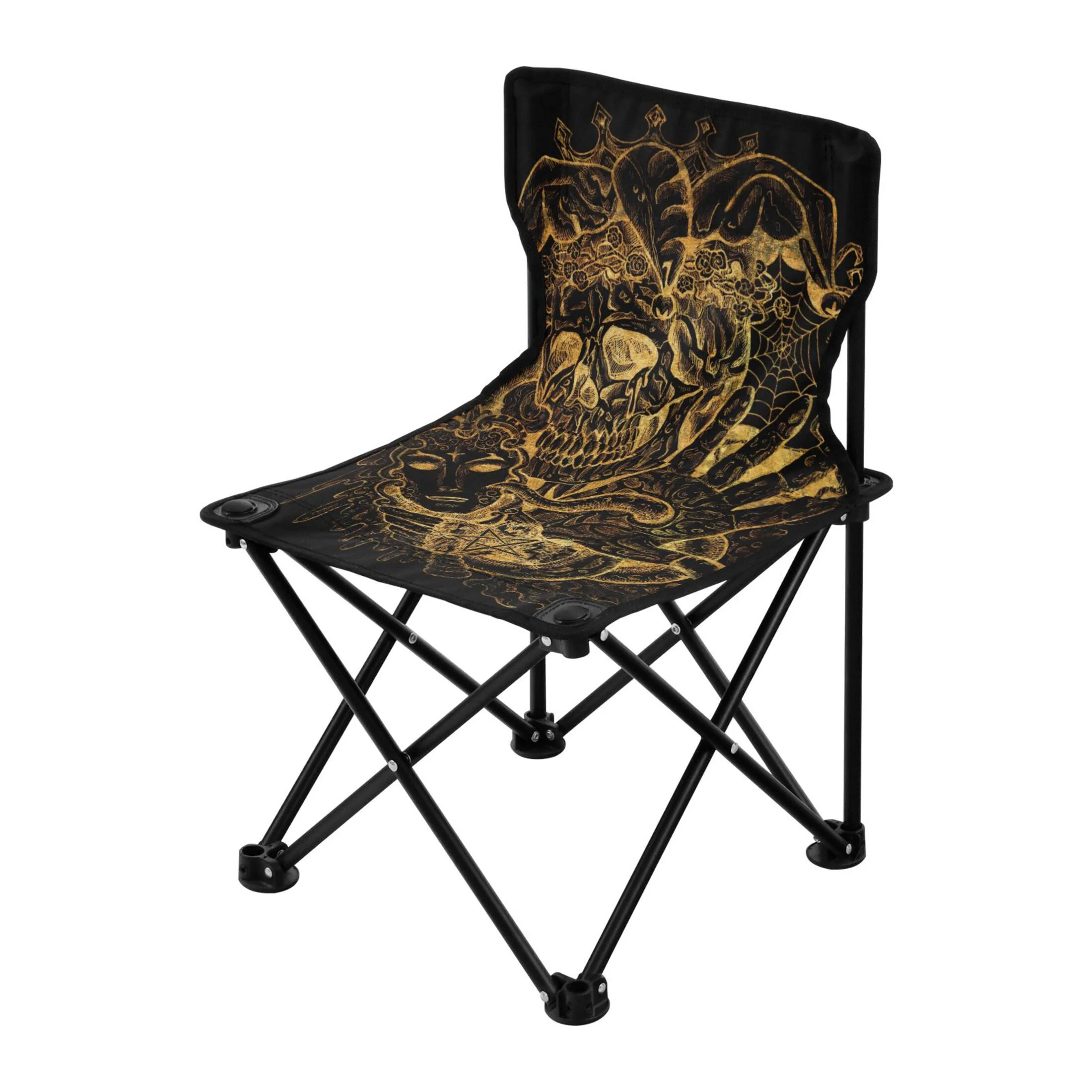 Golden Skull with Mask Portable Camping Chair Outdoor Folding Beach Chair Fishing Chair Lawn Chair with Carry Bag Support to 220LBS